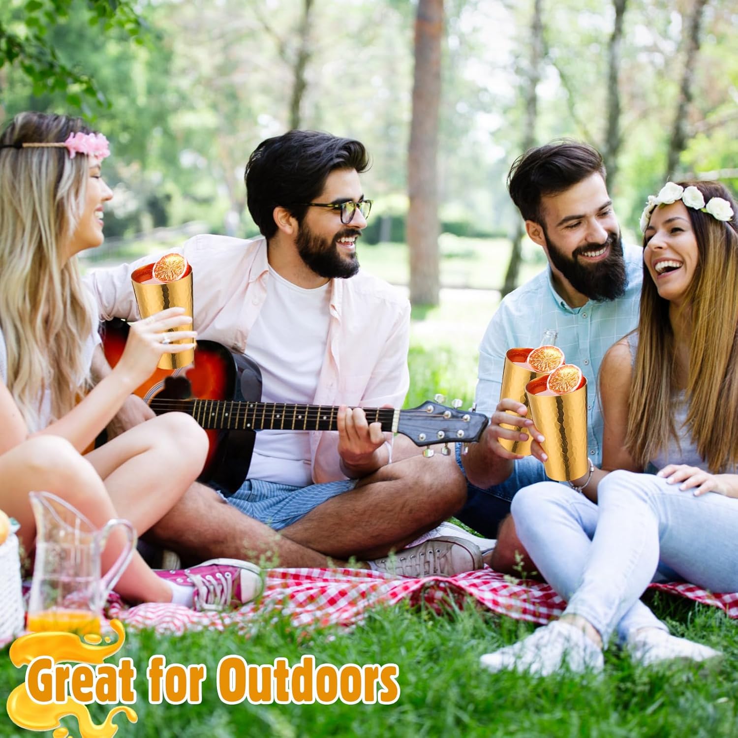 Geosar Set of 12 Gold Metal Tumblers 15 oz Aluminum Cold Drink Iced Coffee Cup Aluminum Tumblers, Hammered Beer Cups for Birthday Party Camping Travel Outdoors Supplies - Image 7