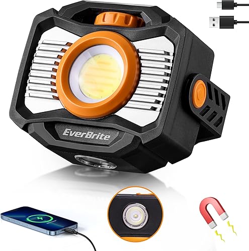 EverBrite Luz de trabajo magnética recargable, luz mecánica portátil de 2000 lm con 7 modos, COB de atenuación continua giratoria de 360 para