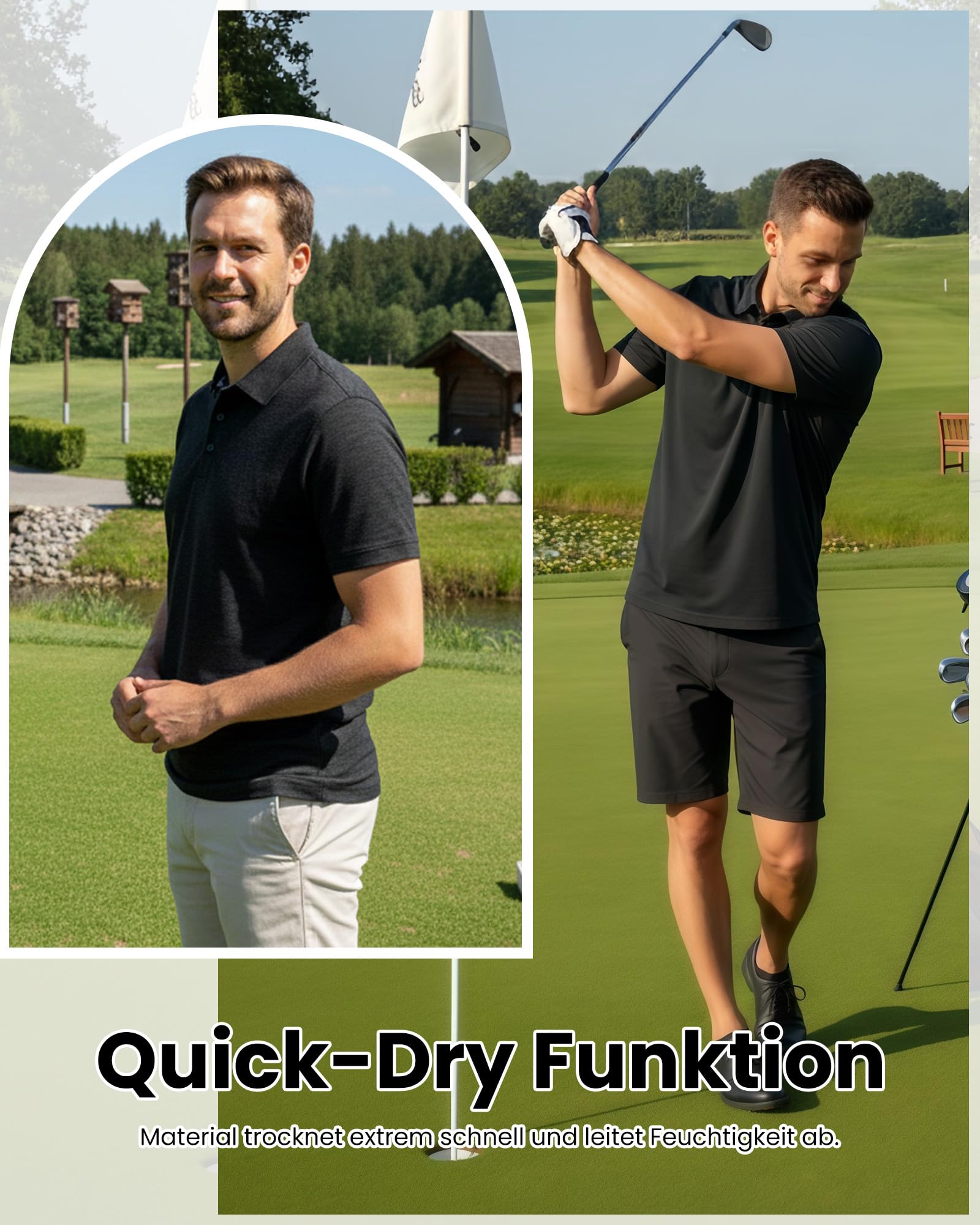 Męska koszulka polo z krótkim rękawem – oddychająca koszulka golfowa, szybkoschnąca koszulka funkcyjna do uprawiania sportu i pracy, koszulka polo regular fit