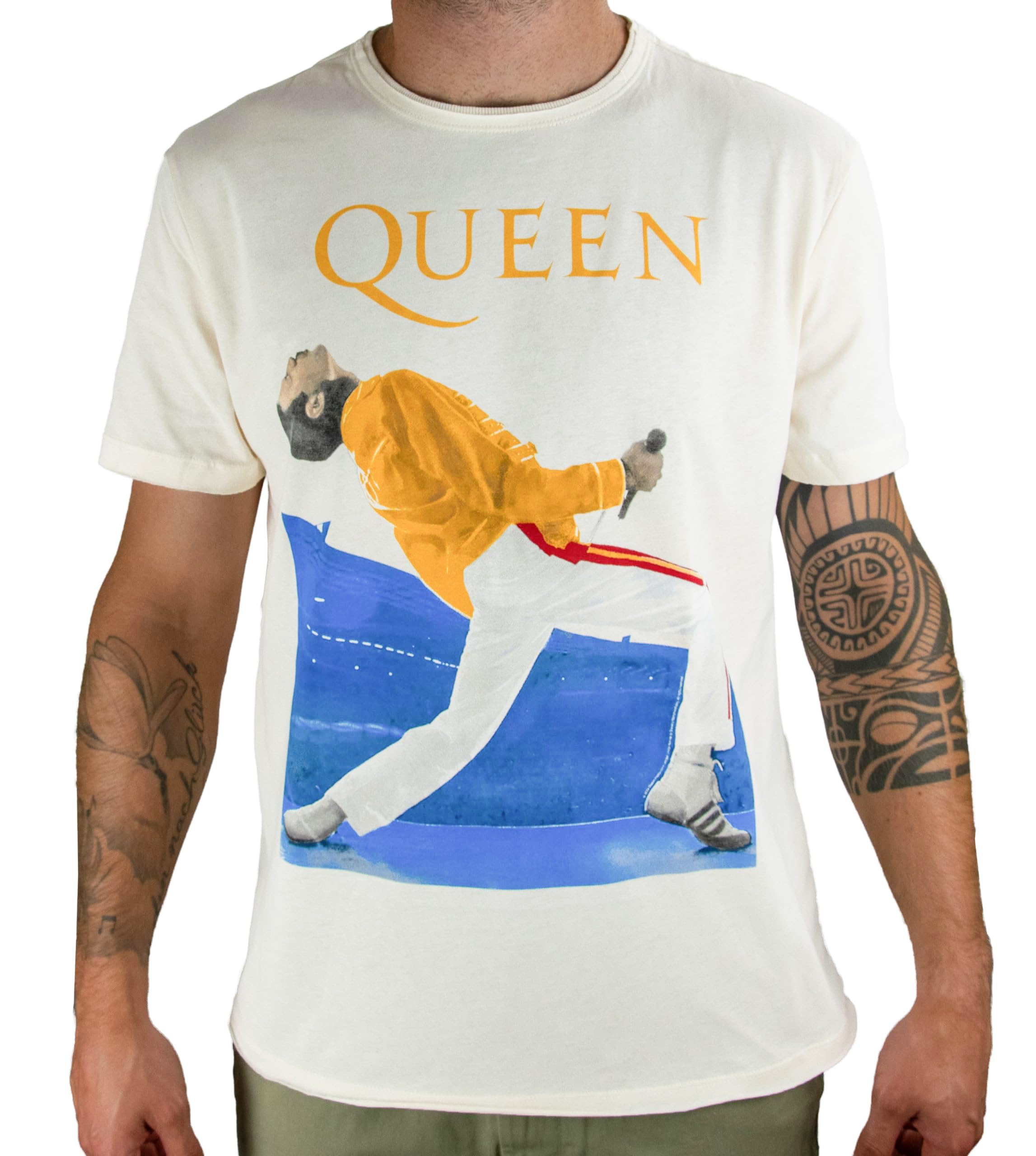 Amplified Freddie Mercury Triangle Queen T-Shirt Crew Neck Short Sleeve Vintage White M