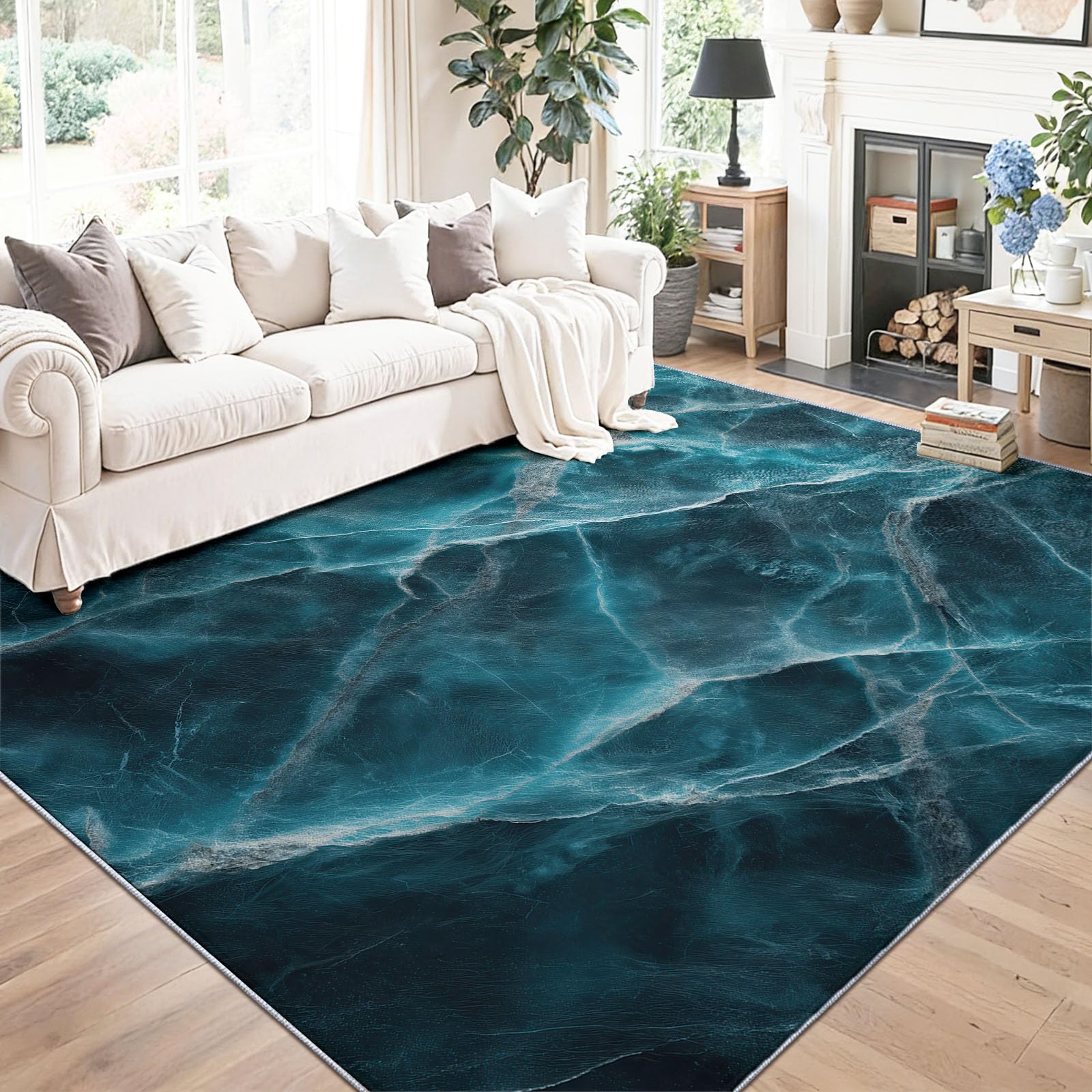 Alfombra de textura de piedra azul oscuro verde antideslizante sala de