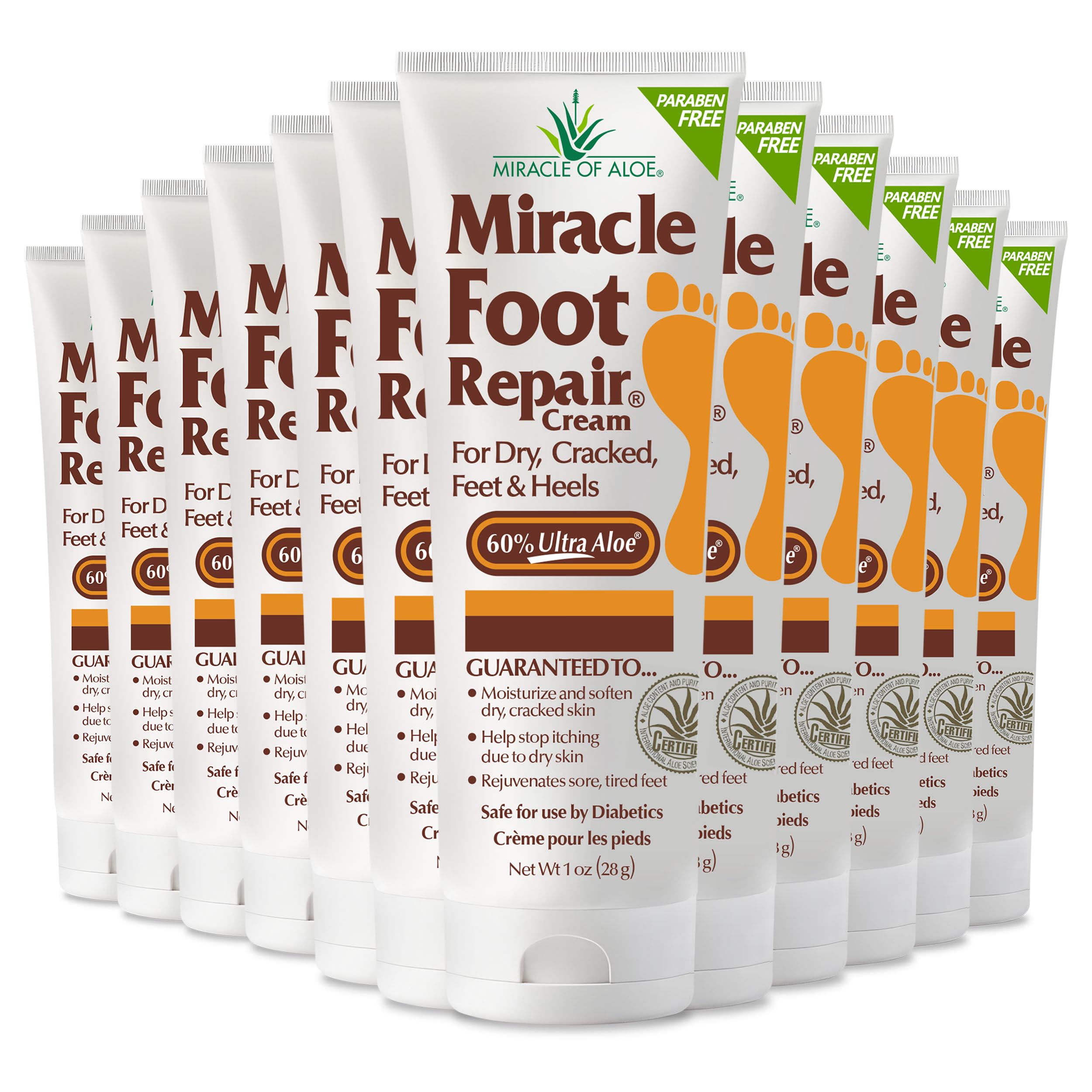 Miracle of Aloe Foot Repair Cream (1 oz / 12 Pack) Repairs Dry Cracked Heels and Feet, Diabetic-Safe, 60% Pure Ultra Moisturizes, Softens, and Repairs, Relief for Ingrown Toenails