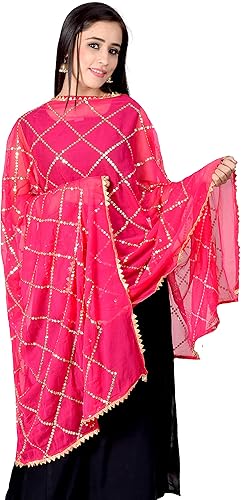 Chandrakala Dupatta de gasa para mujer, chal bufanda envolvente Chunni (D238-P)
