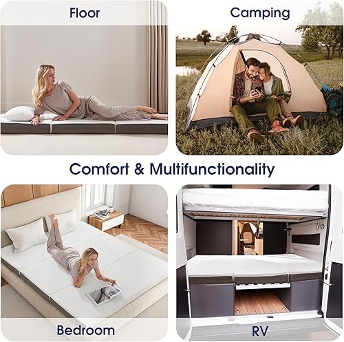 Miniatura 7 de bedluxury Colchón triple plegable de 3 pulgadas, tamaño Queen con bolsa de almacenamiento, cubrecolchón plegable de espuma viscoelástica, cama de