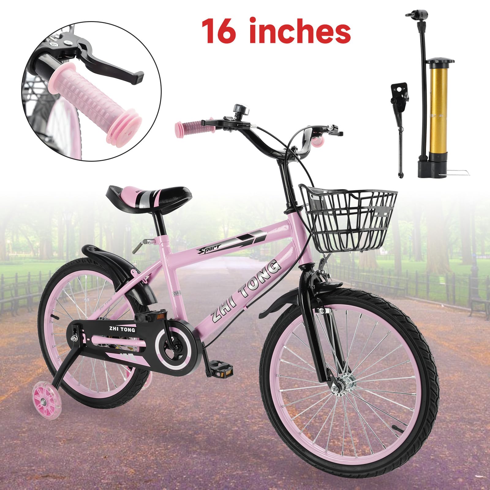 16 Zoll Kinderfahrrad, Verstellbarer Sitz & Lenker, Kohlenstoffstahlrahmen, Doppelbremsen, Stoßfeste Speichenräder, Magnetisches Blitzrad, Abnehmbare Stützräder, Jungen/