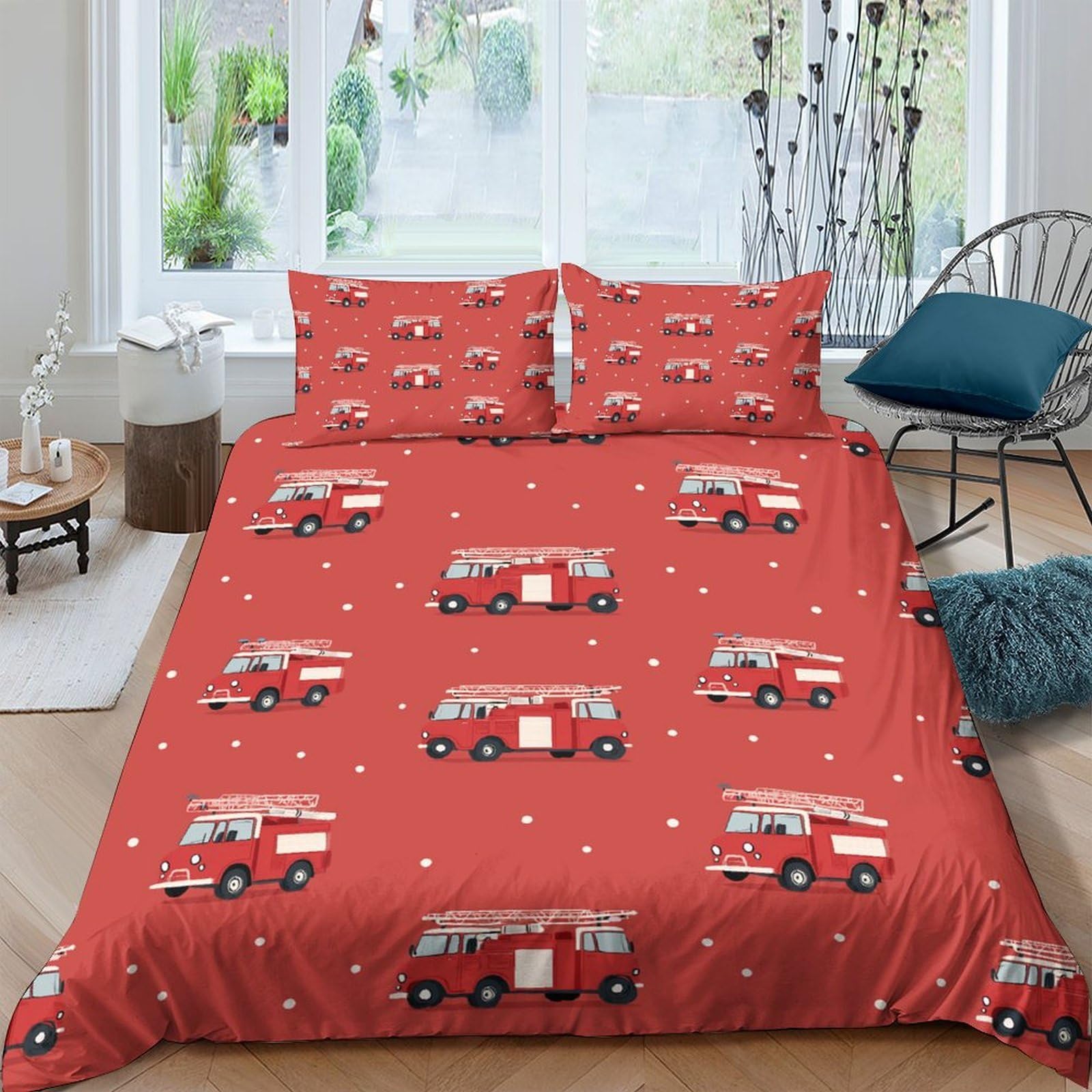 Ctjqhvkz Style-6 3D Printed Fire Truck Fitted Sheet Microfiber Red Cartoon Bed Cover For Bedroom Dorm Guest Room Mattress Protection Single（135X200cm）
