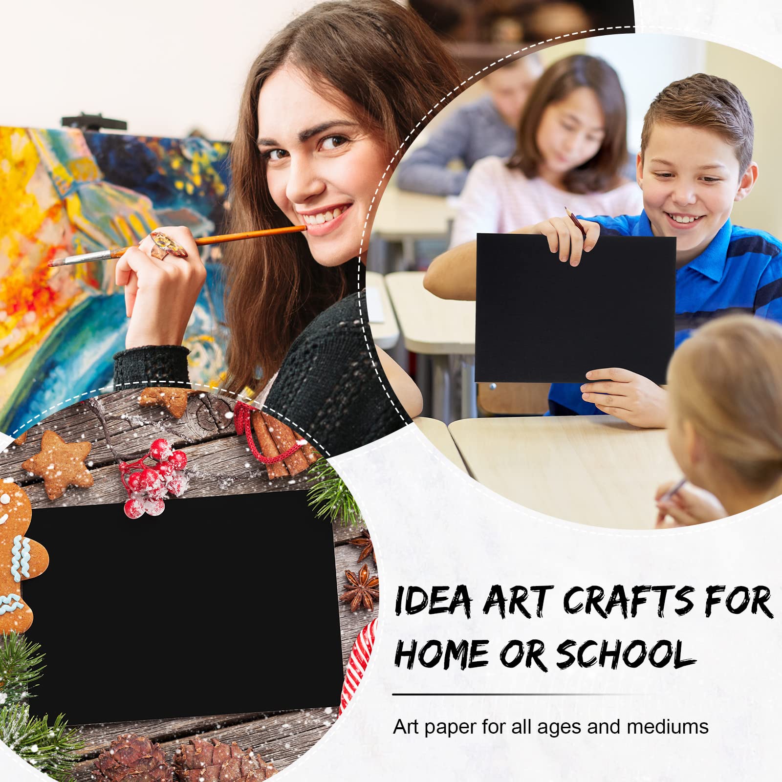 50 fogli di carta ad inchiostro alcolico 25 x 30 cm, colore nero acquerello carta sintetica per pittura ad acqua nera per bambini adulti studenti pittura acrilica disegno, cartoncino 250 GSM