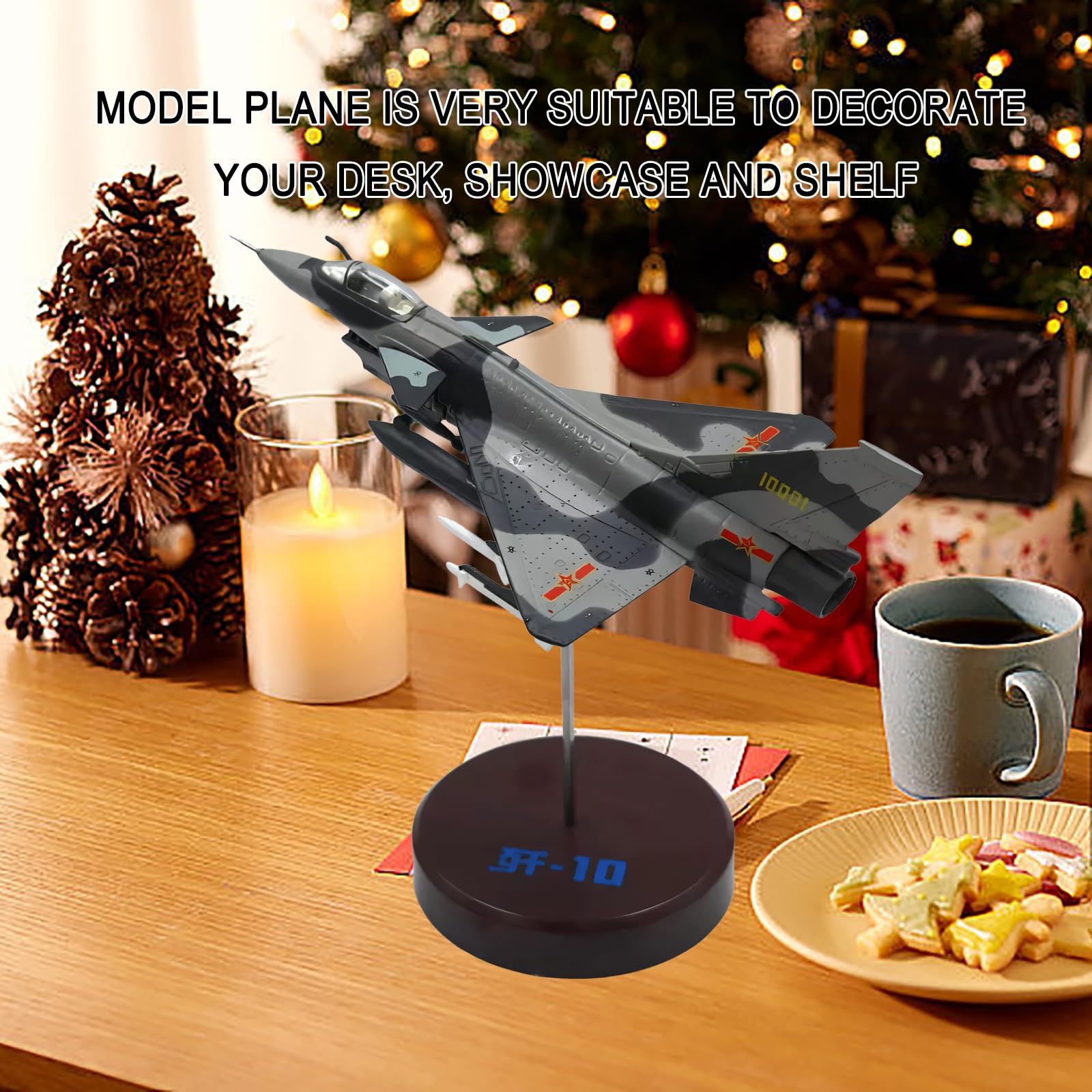 Modello aereo caccia militare pressofuso in lega J10 in scala 1:144 con espositore, regalo collezione realistico appassionati militari gli appassionati aviazione, perfetto for desktop