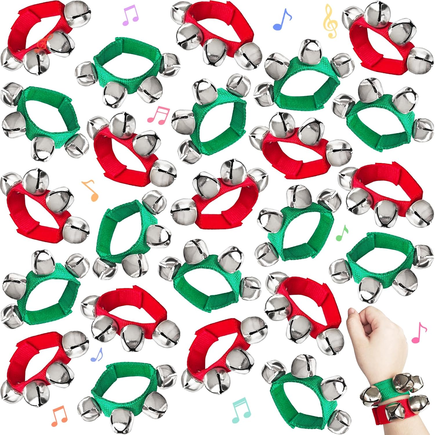 16 Pcs Band Wrist Bells, Musical Shaking Jingle Bell Wristbands for Adults, Adjustable Ankle & Wrist Percussion Accessories for Christmas Parties, Festivals & Group Events