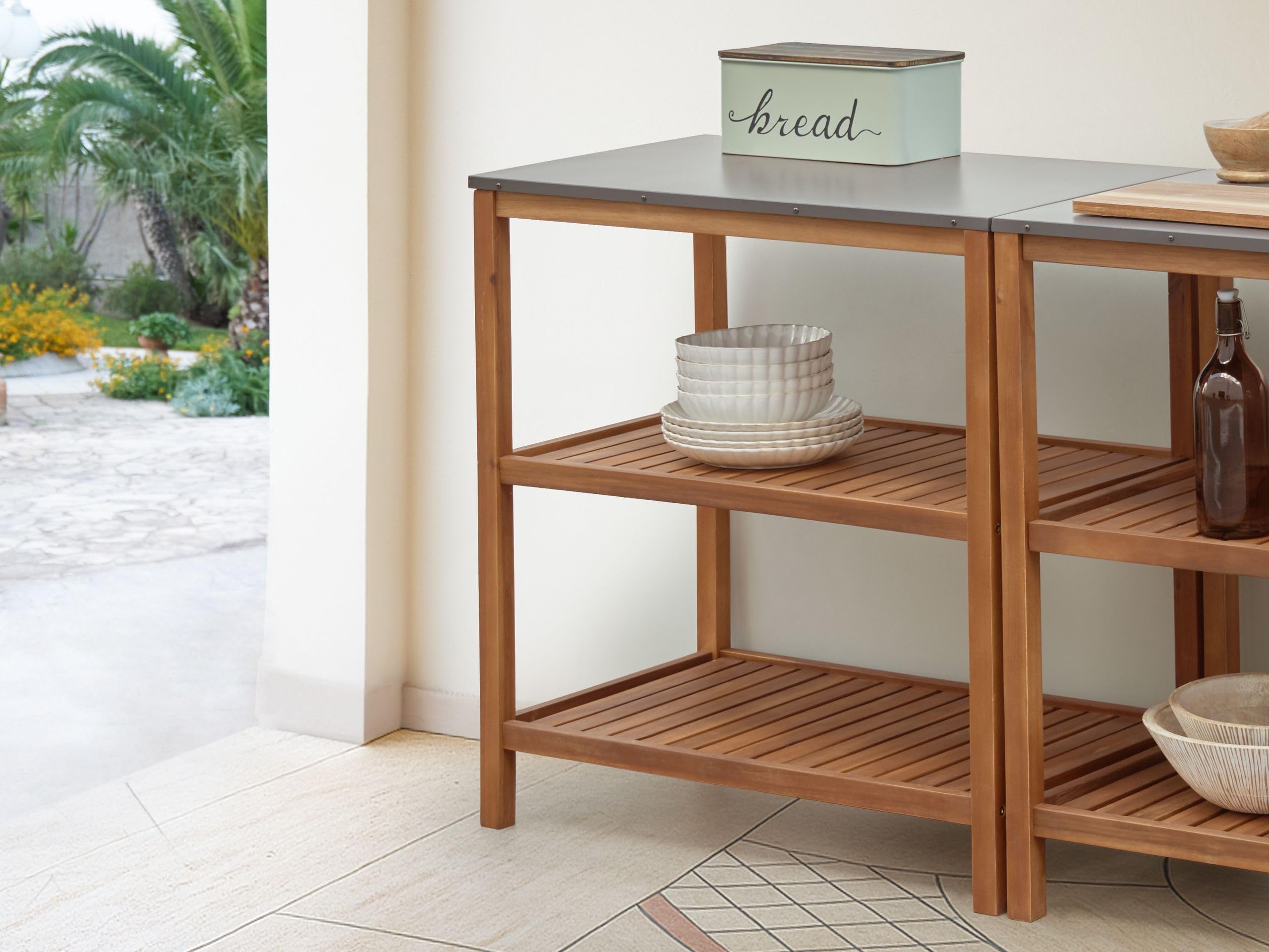 Outdoor-Kücheninsel Akazienholz braun breit 50x80x83 cm mit Regalen Brucoli
