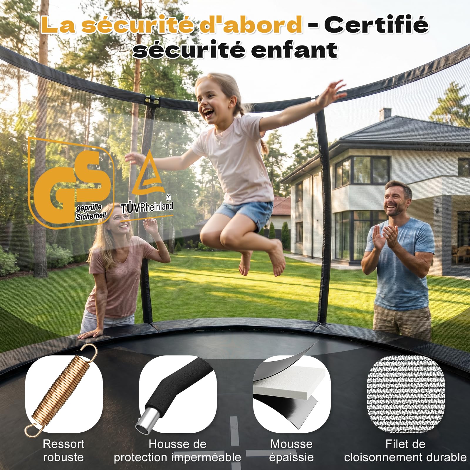 JUMMICO Trampoline d'extérieur Ø 228/305/366/427/488 cm avec Filet de sécurité et échelle, Trampoline de Loisirs certifié GS pour Enfants, Cadre avec revêtement antirouille, capacité de Charge 150kg