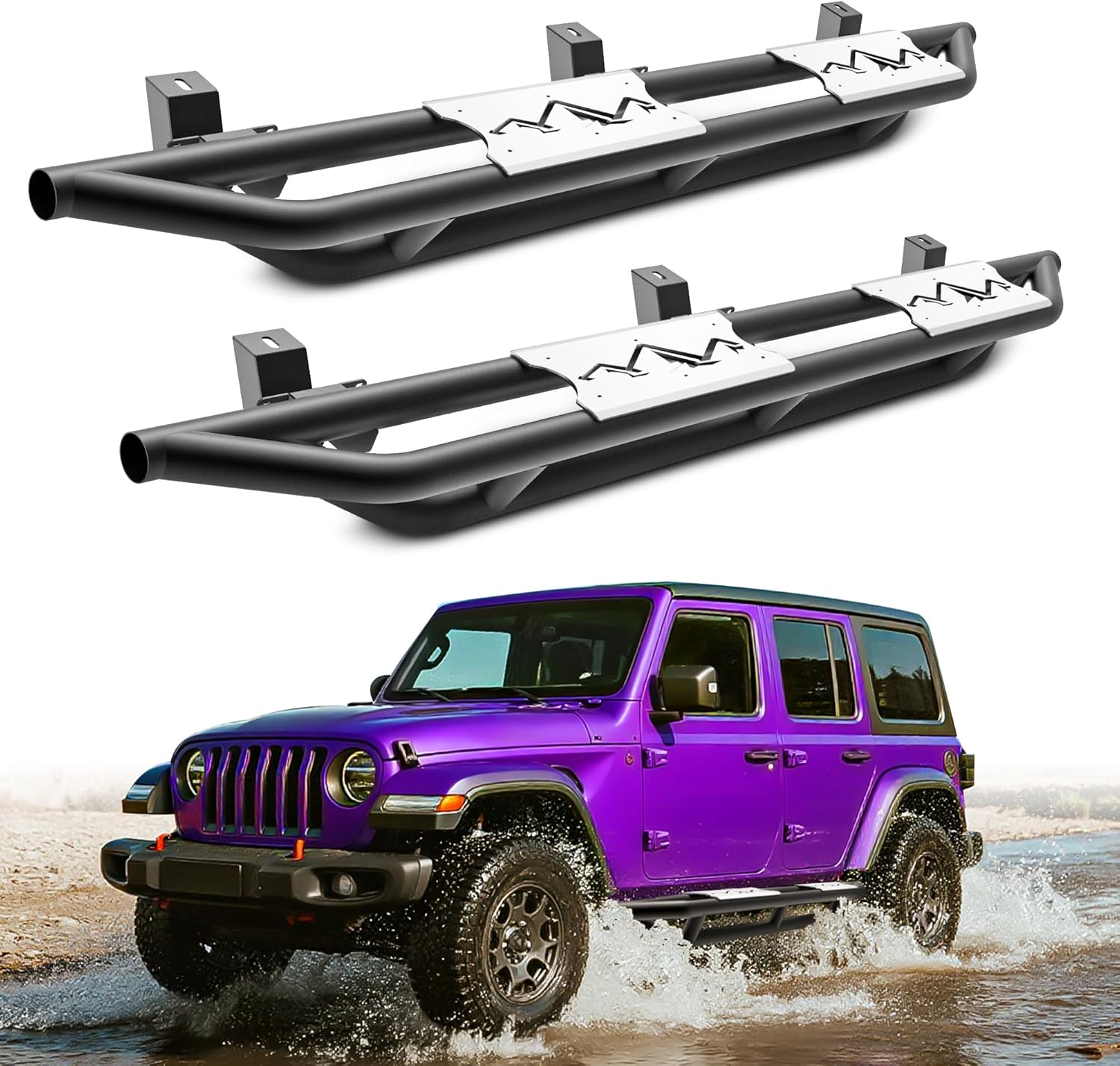 MONOKING Drop Down Side Steps for 2018-2026 Wrangler JL 4 Door Slip-Resistant Bolt-on Running Boards Carbon Steel Textured Coated Off Road Drop Down Nerf Bars