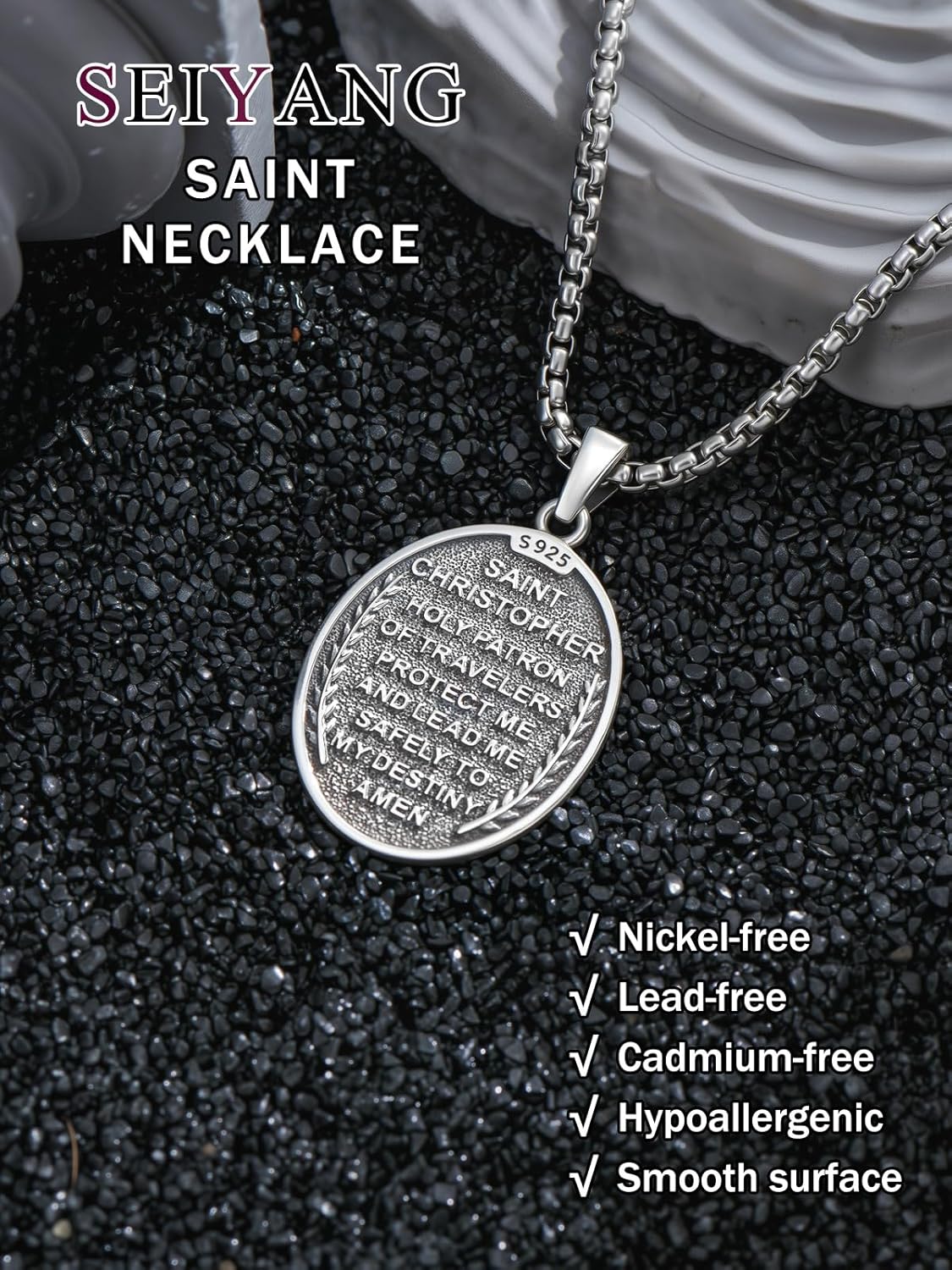 Seiyang Saint Necklace 925 Sterling Silver Patron Amulet Medal Jewelry for Men Women (with Gift Box)