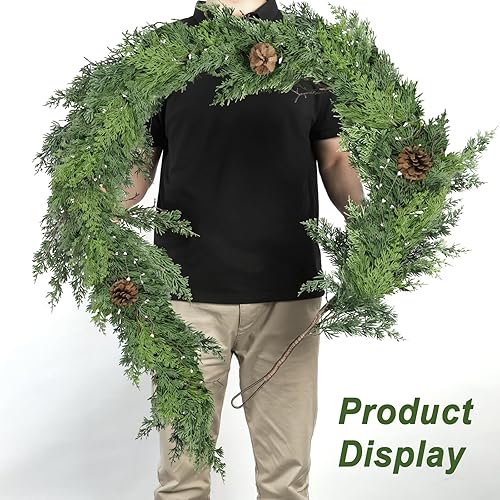 Miniatura 2 de Artgar Guirnalda de cedro de Navidad de 6 pies, guirnalda de ciprés realista con piña, guirnaldas de pino artificiales de tacto real para