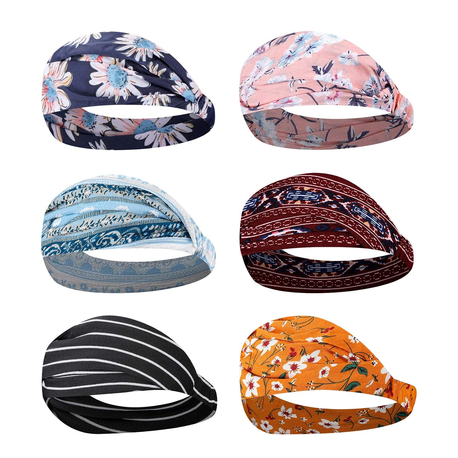 Hicdaw 6-12PCS Women Headband for Boho Headbands for Women Floral Style Cross Head Wrap Hair Band Hair Accessories for Women and Girls (Style 3)