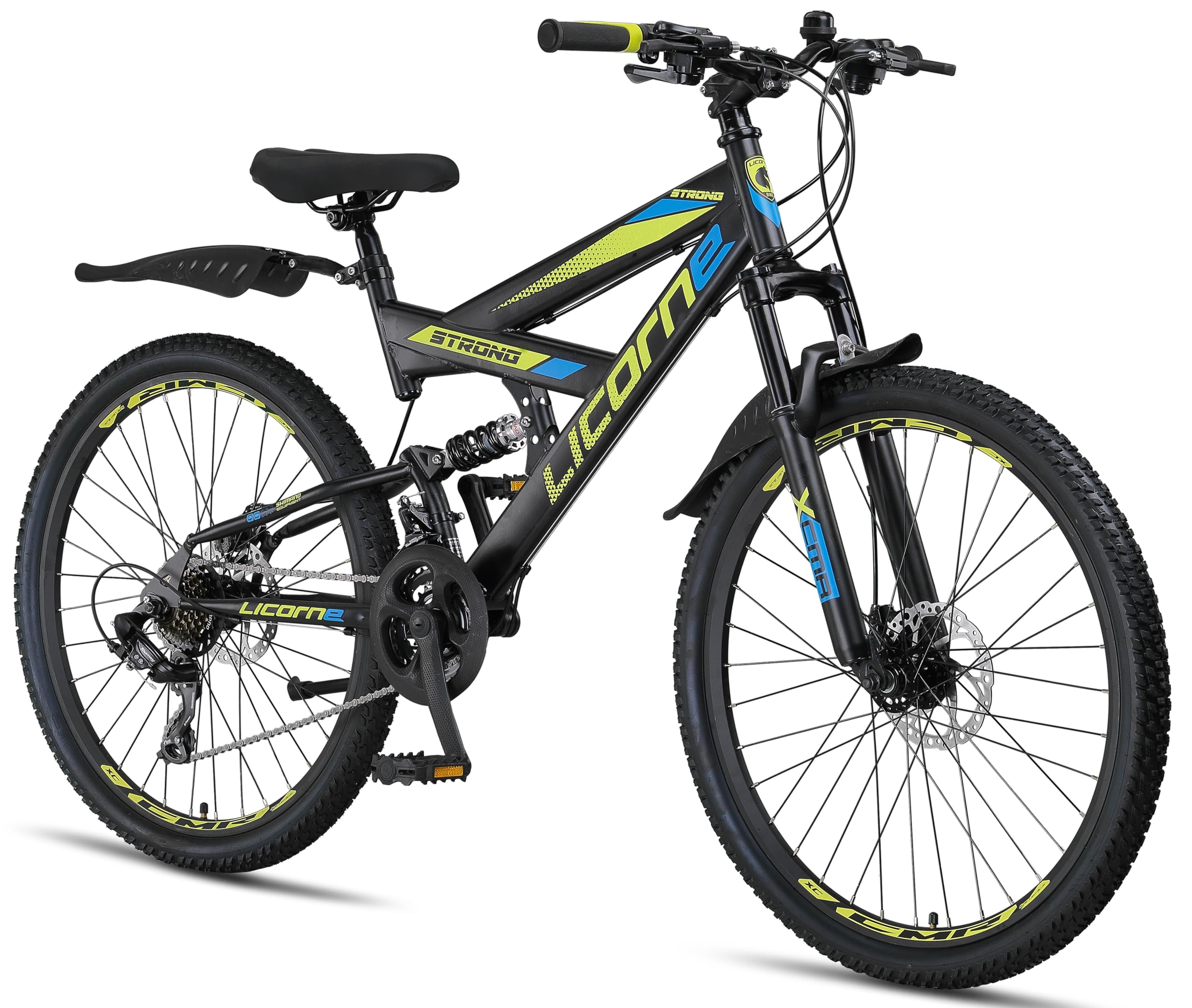 Licorne Bike Strong D - Bicicleta de montaña de 26 Pulgadas Fully, Freno de Disco Delantero y Trasero, Cambio de 21 Marchas, suspensión Completa, para jóvenes y Hombres
