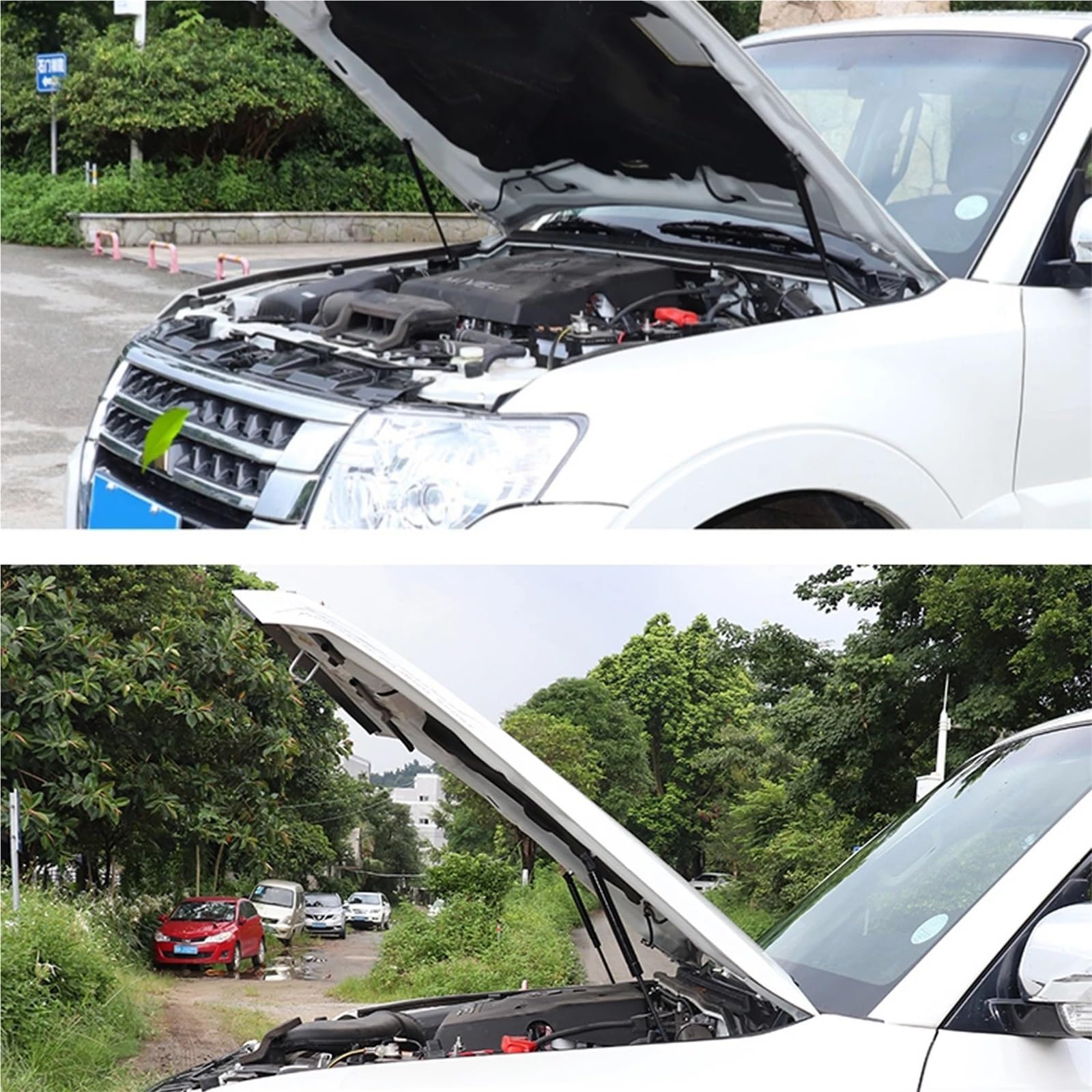 Pasuje do Mitsubishi Pajero V80 V93 V95 V97 V98 2007-2021 Przednia maska ze stali nierdzewnej, amortyzatory podnoszenia maski Gas Struts Springs Boot Struts