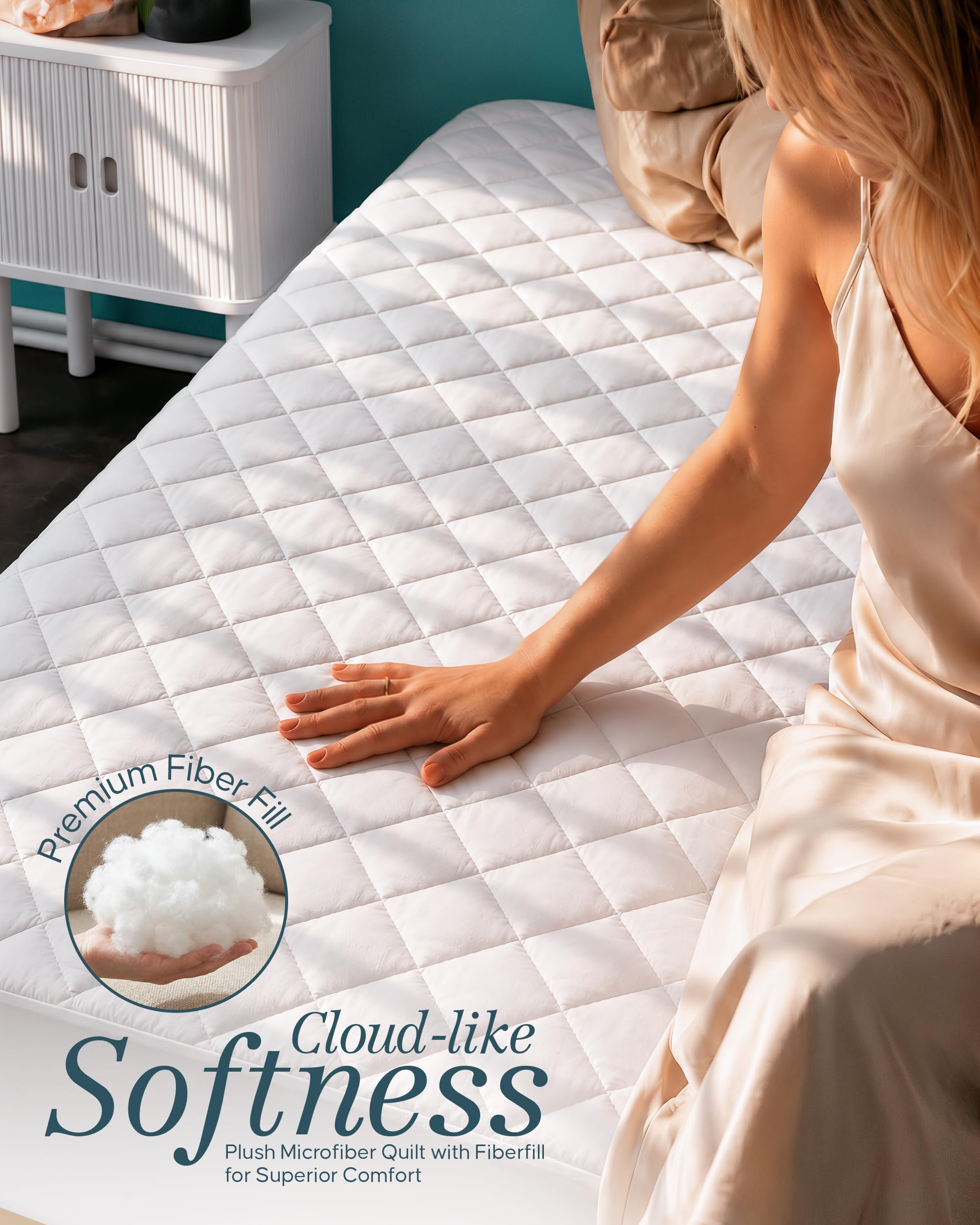 Utopia Bedding Gesteppte Matratzenauflage, Wohnmobil-King-Size-Größe, elastische Matratzenauflage, gepolstert für Wohnmobil und Wohnmobil, dehnbar bis 40,6 cm tief, maschinenwaschbar (weiß) | Weicher, atmungsaktiver Matratzenbezug, geräuschlos, tiefe Tasc