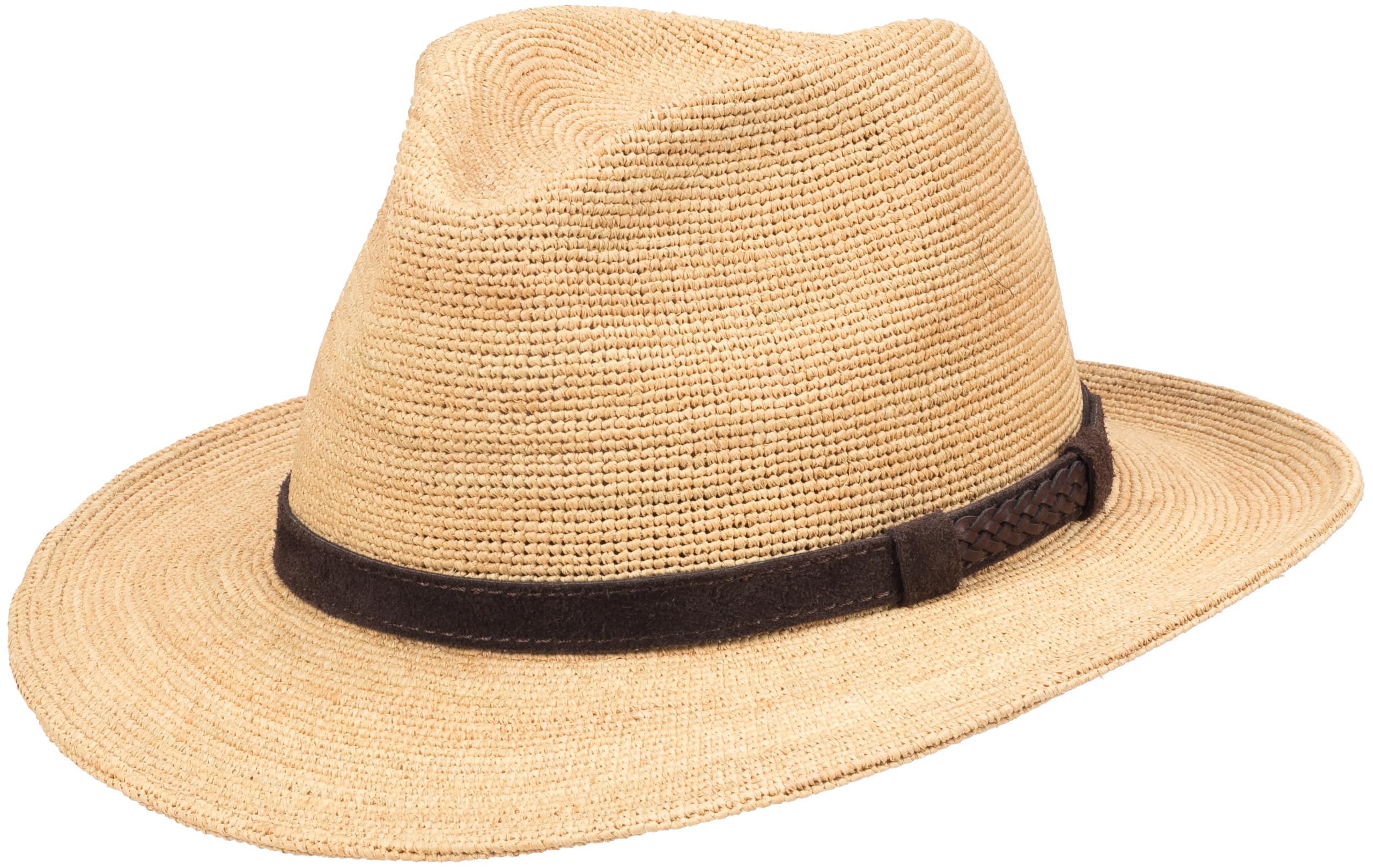 SCIPPIS Mendoza Premium Raffia Fedora Hut – Hochwertiger Sommerhut aus gehäkeltem Raffia mit Echtleder-Hutband | Luftig, leicht & flexibel | Sonnenhut