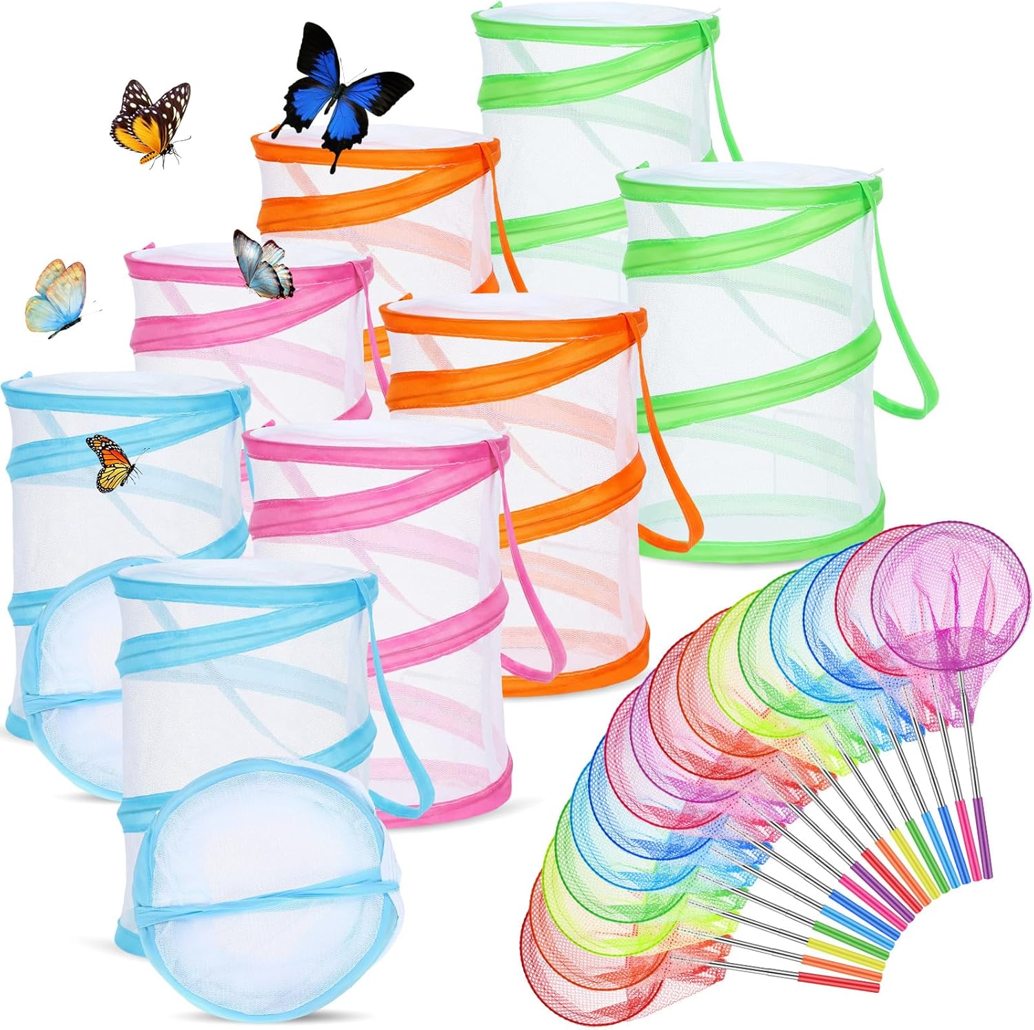 24 Pcs Telescopic Butterfly Fishing Nets for Kids, Outdoor Explorer Catching Kits, Insect Mesh Cage, Catching Insects Bugs Fishing, Extendable 34 Inch