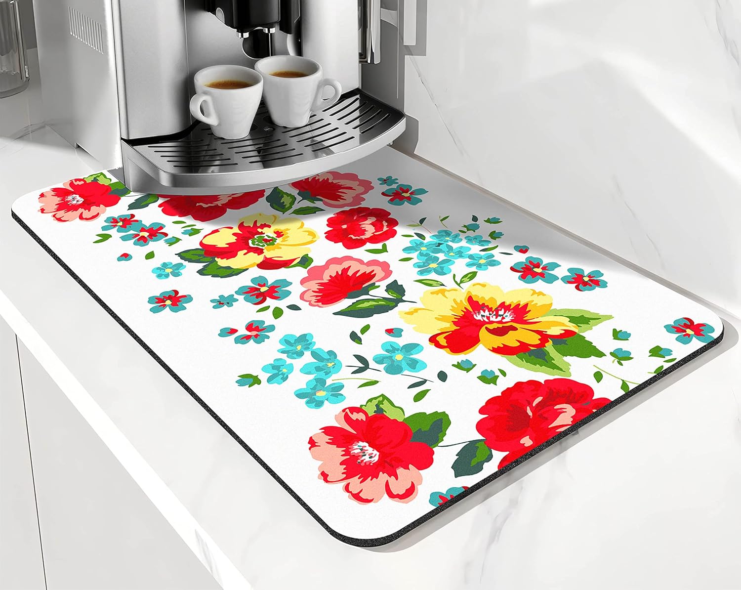 Coffee Bar Mat Accessories for Countertop Pioneer Flower