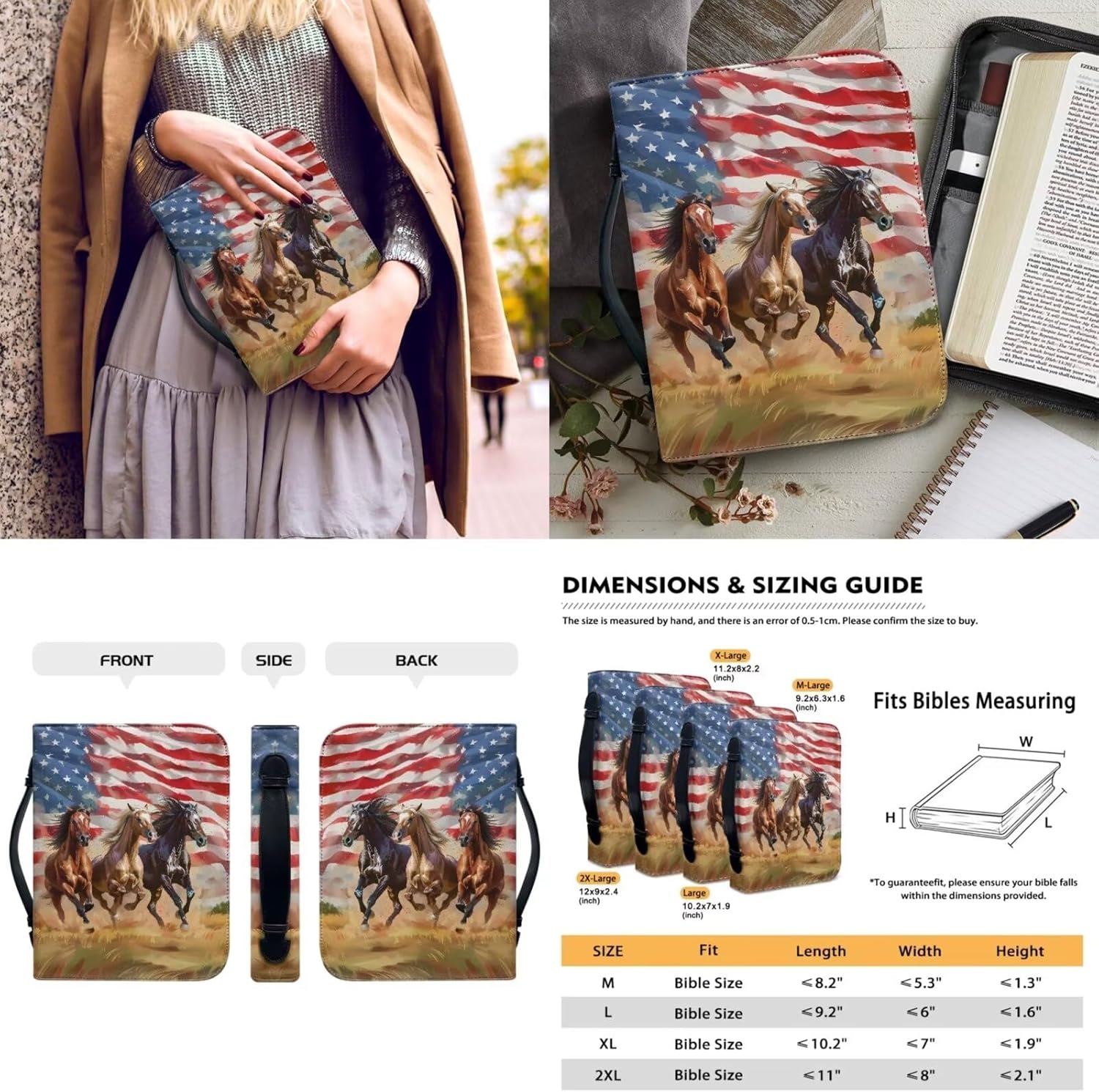 Lotusorchid Wolf Church Bible Bag for Women, Rose Church Bible Bag for Study, Lightweight Bible Book Cover with 2 Leather Bookmark, Comfy Bible Accessories for Christian Gift, Multicolor, XL