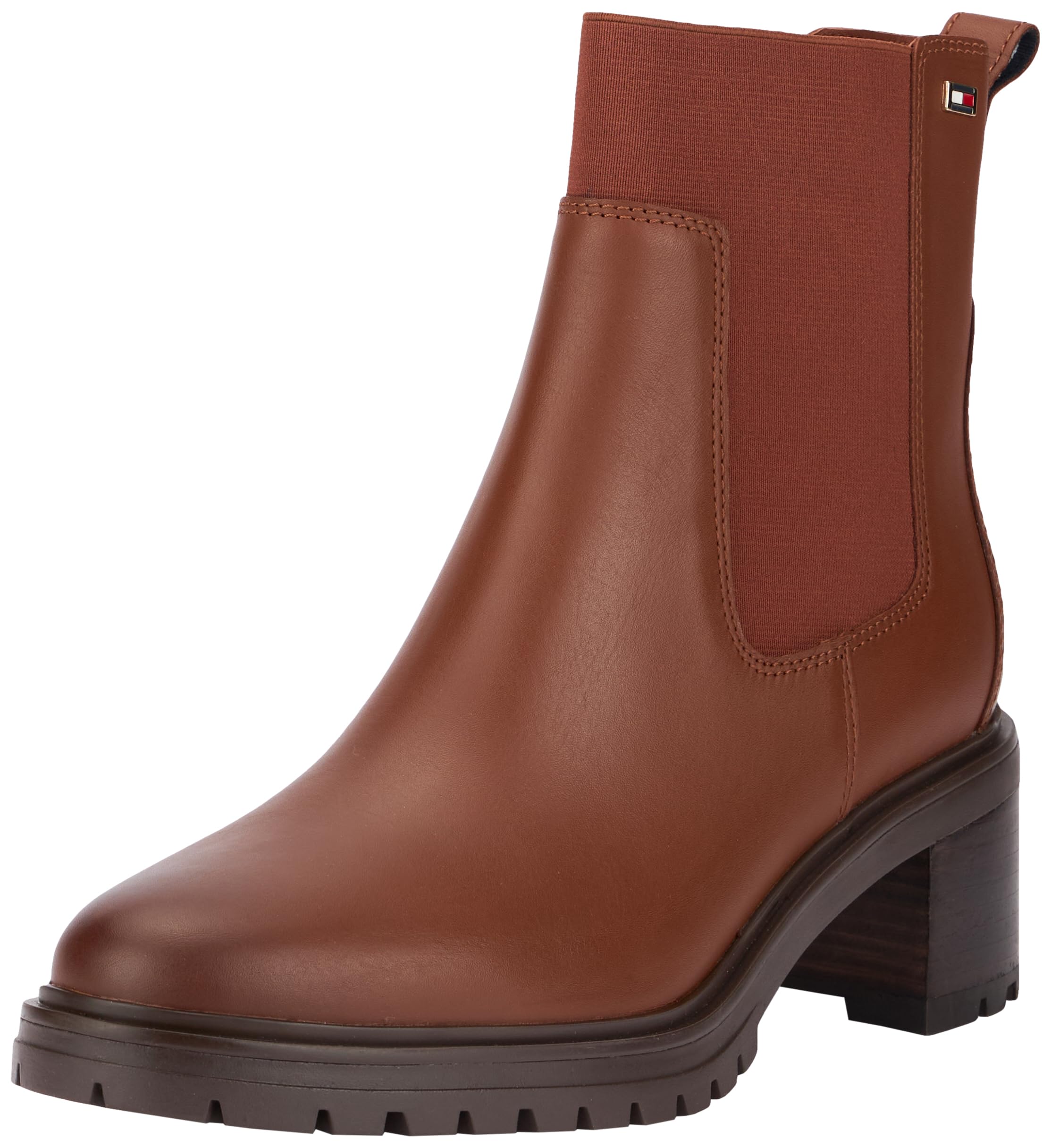 Tommy Hilfiger Women’s Mid Heel Leather Chelsea Boots, Brown (Cognac Brown), 3,5