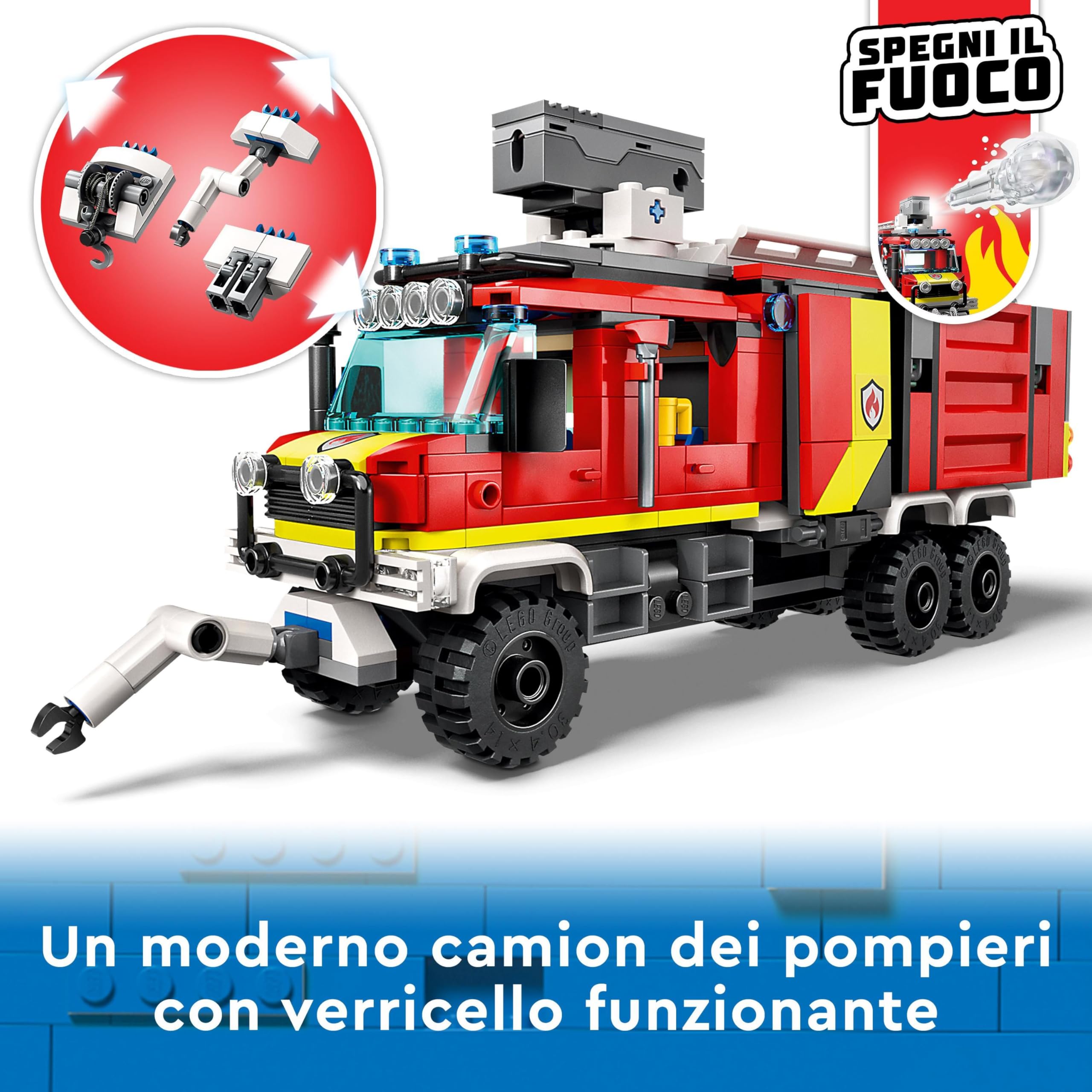 LEGO 60374 City Fire Autopompa dei Vigili del Fuoco, Unità di Comando dei Pompieri con Camion Giocattolo e Droni Terrestri e Aerei, Veicoli per Bambini, Ragazzi e Ragazze