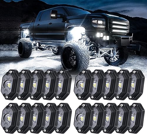 White Rock Lights,LEDMIRCY R5 LED Rock Lights 20PCS Pure White Light Super Bright for UTV Trucks Off Road Boat ATV SUV Underglow Waterproof High Power Neon Light Trail Rig Shockproof