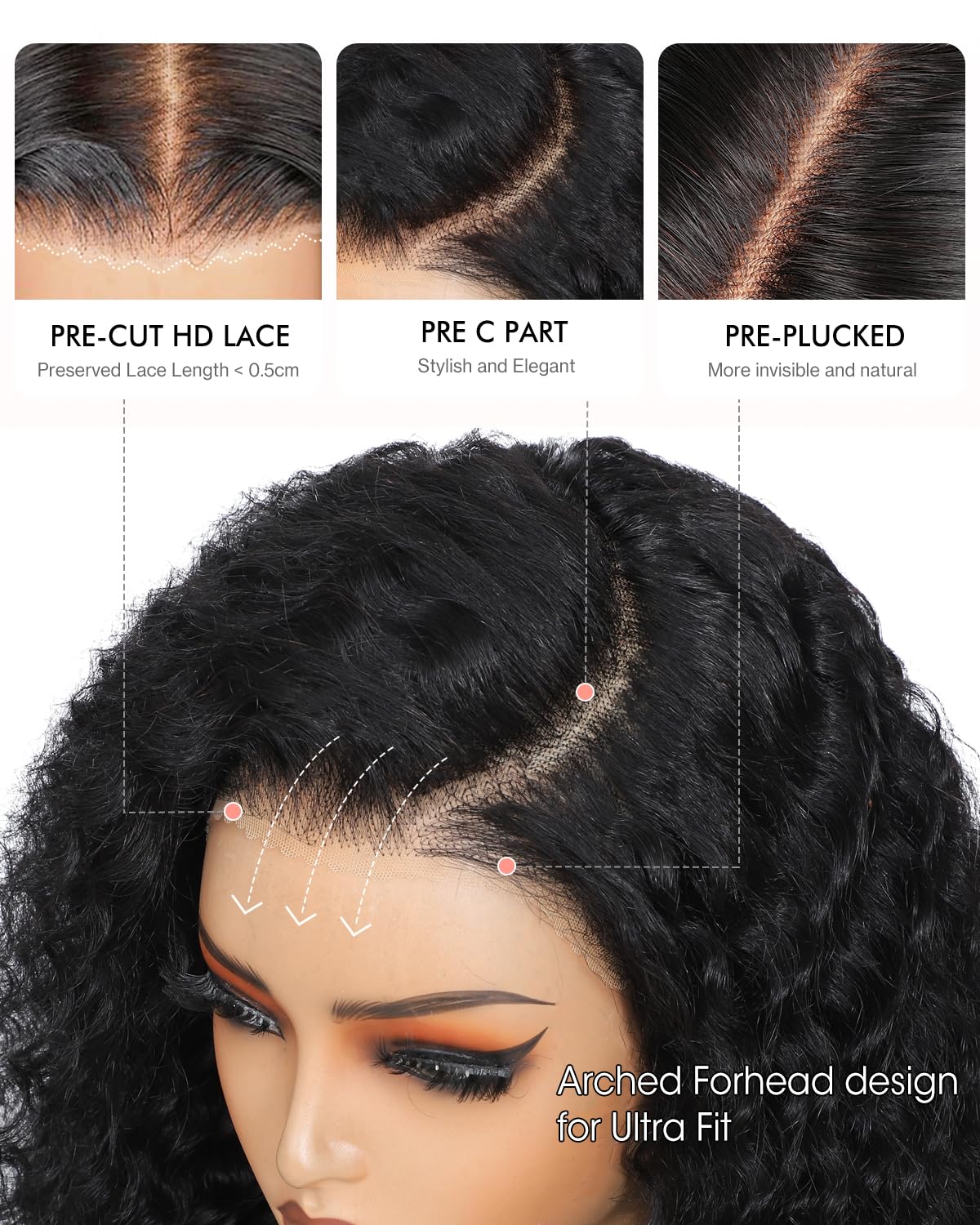 Tunfine C-side część burmese kręcone 6x6 sznurowane sznurki ludzkie włosy 50 cm | 200% Gęstość Peruka z Włosów Ludzkich Pre Plucked Pre Cut z Spiral Curly Ends, Glueless Natural Color Wig