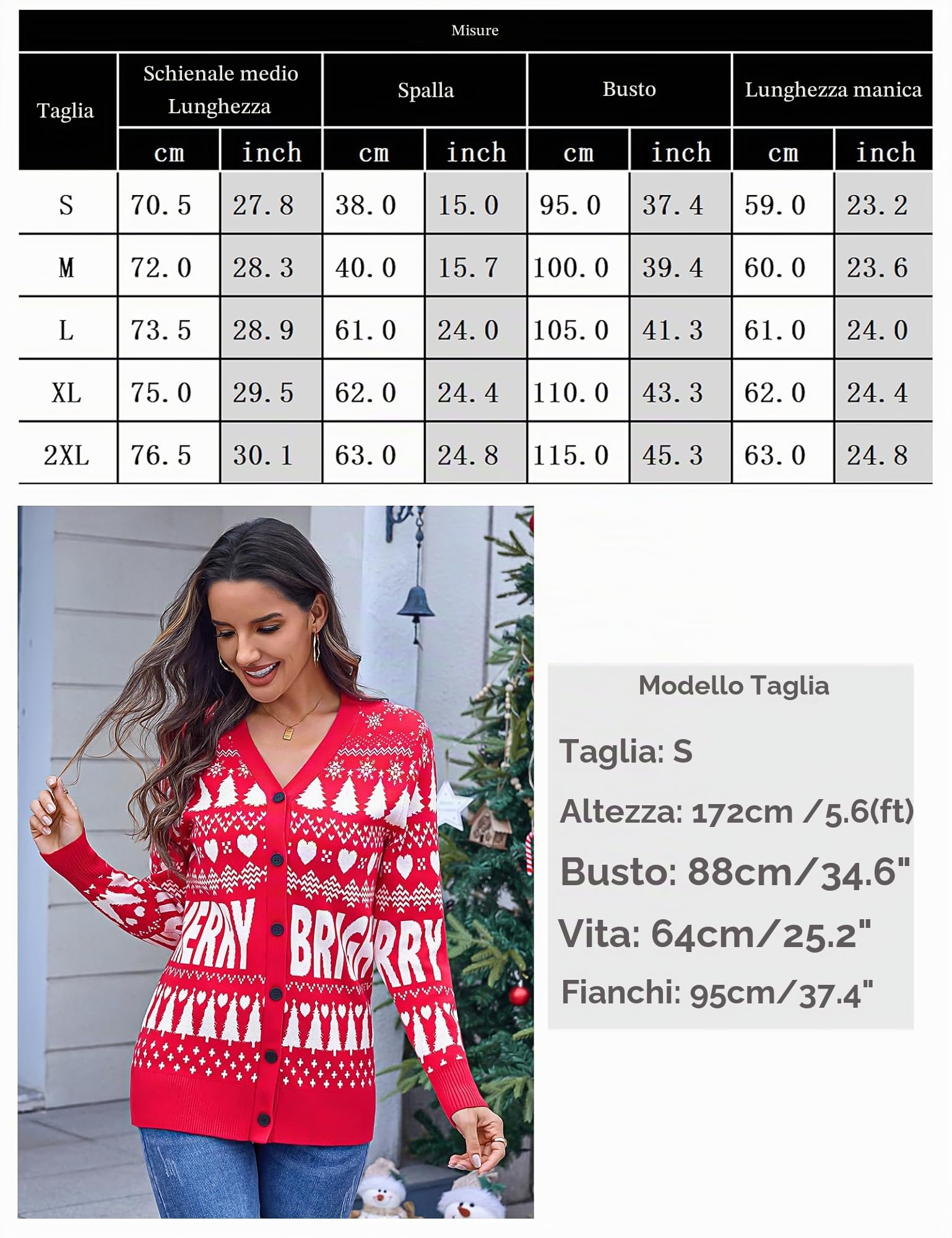 Litherday Maglione Natalizio Donna Cardigan Natalizi Donna Maniche Lunghe Invernale con Bottoni Cardigan di Natale con Motivo Renne Pullover