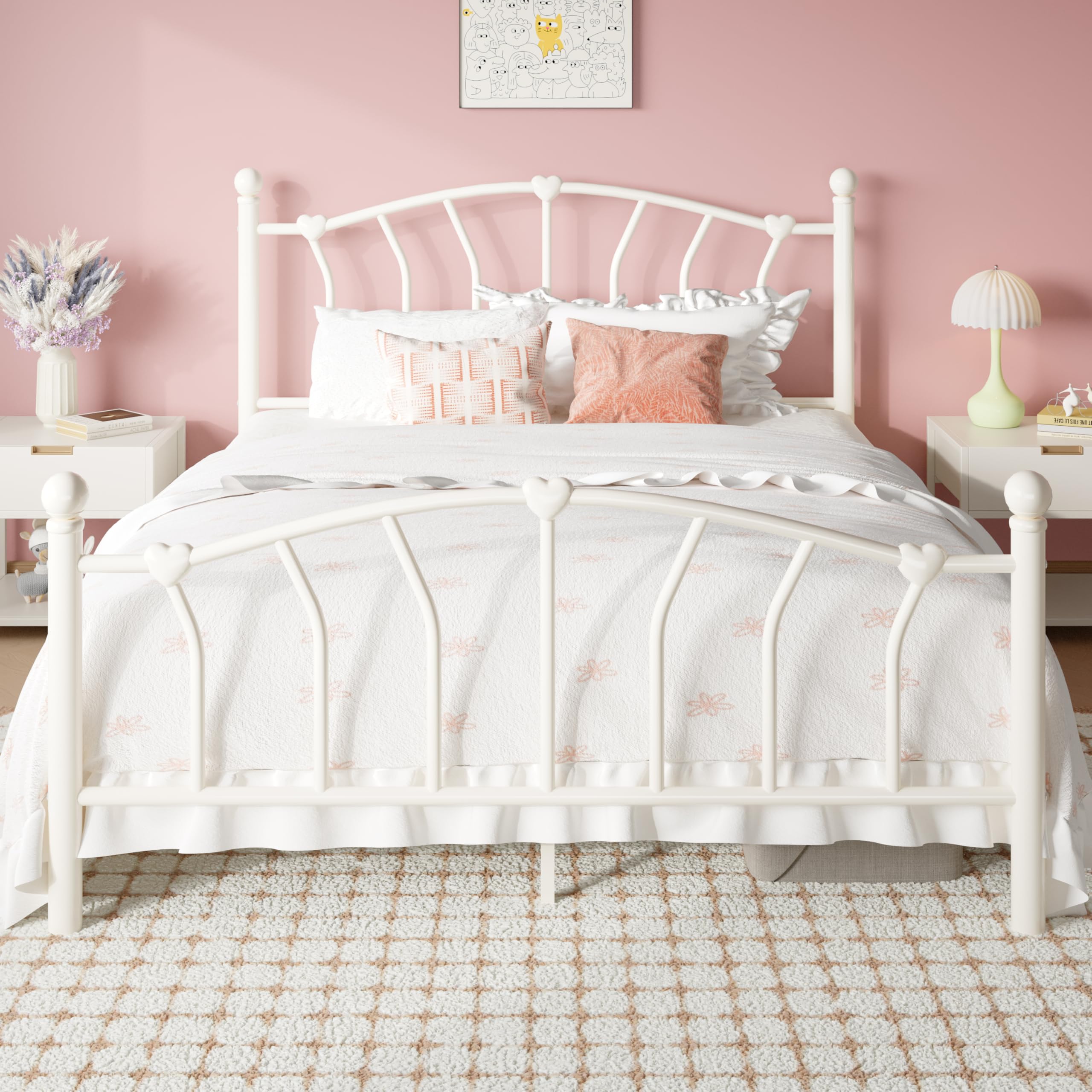 SHA CERLIN 14 Inch Full Size Metal Platform Bed Frame with Heart Shaped Headboard/Footboard, Under Bed Storage, Noise Free Mattress Foundation, No Box