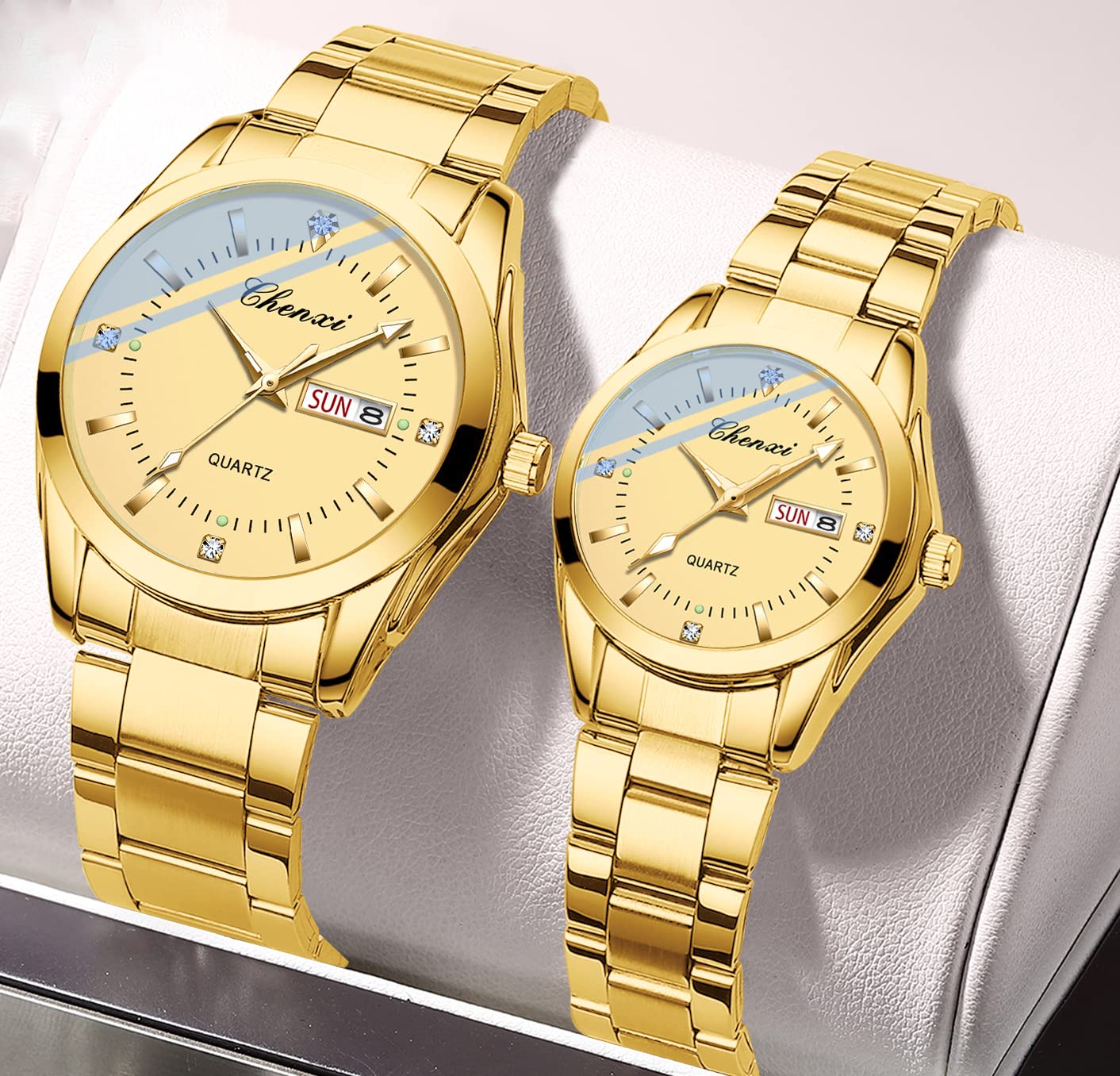 Paar Uhren Business Kleid Uhr Goldene Uhr Männer und Frauen Romantische Paar Quarzuhren Valentinstag Paar Passende Uhr Edelstahl Kalender Datum Leuchtend Wasserdicht für Sie und Ihn Uhren für Paare