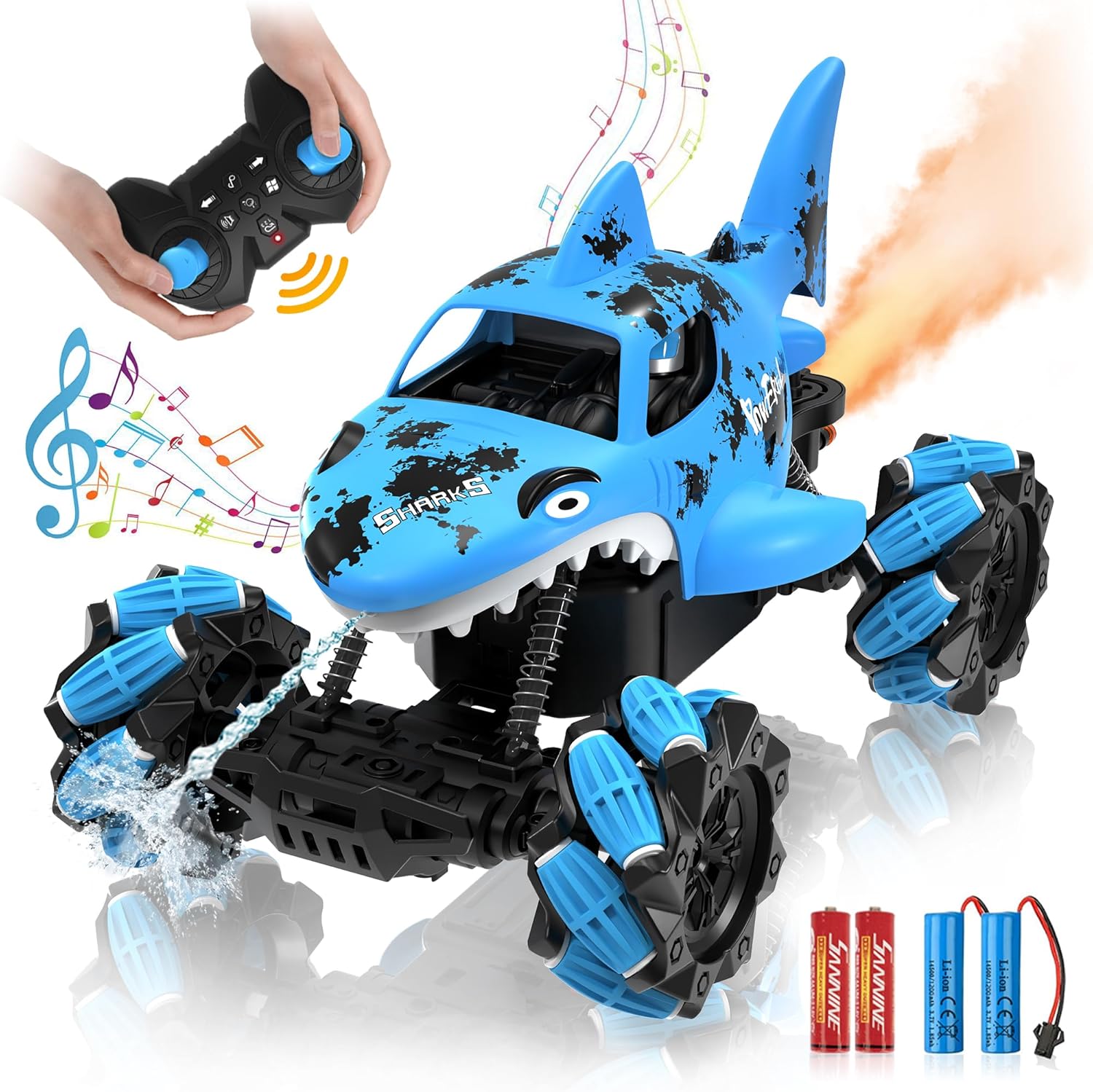 Eulogia RC Shark Car Toy for Kids?360-degree Rotations Remote Control Shark, RC Cars for Boys 5-7, All Terrains Monster Truck Toys (Blue)