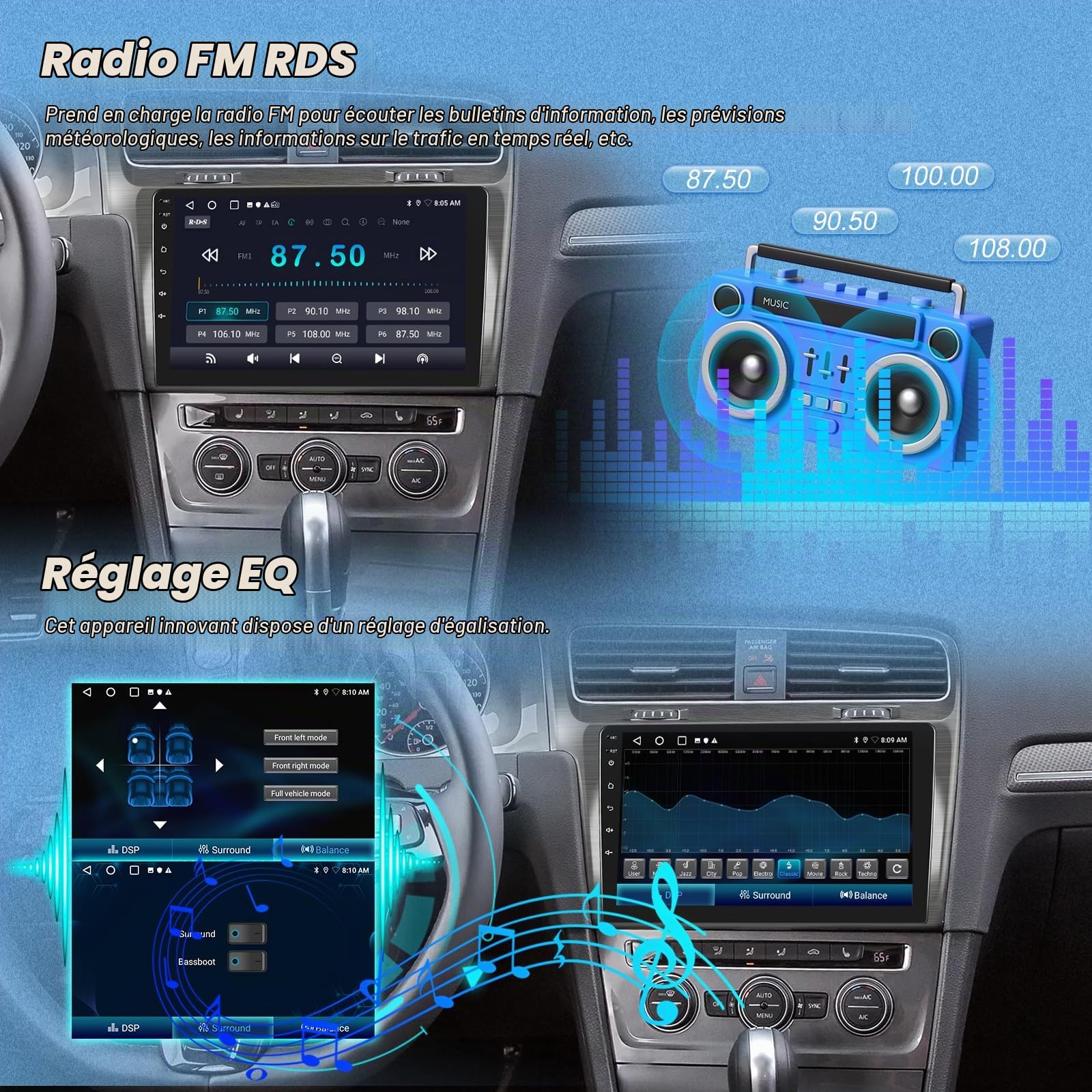 Autoradio pour Volkswagen VW Golf 7 2012-2020 avec Carplay & Android Auto | 2G+64G Autoradio à Écran Tactile 9 Pouces avec Wireless Carplay & Android Auto, WiFi, Navigation GPS, Bluetooth, FM RDS