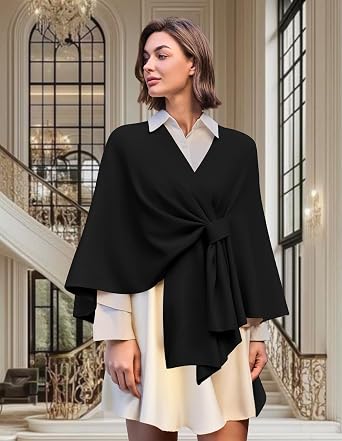 PULI Women Elegant Shawl Wrap Open Front Poncho Sweater Spring Fall Winter
