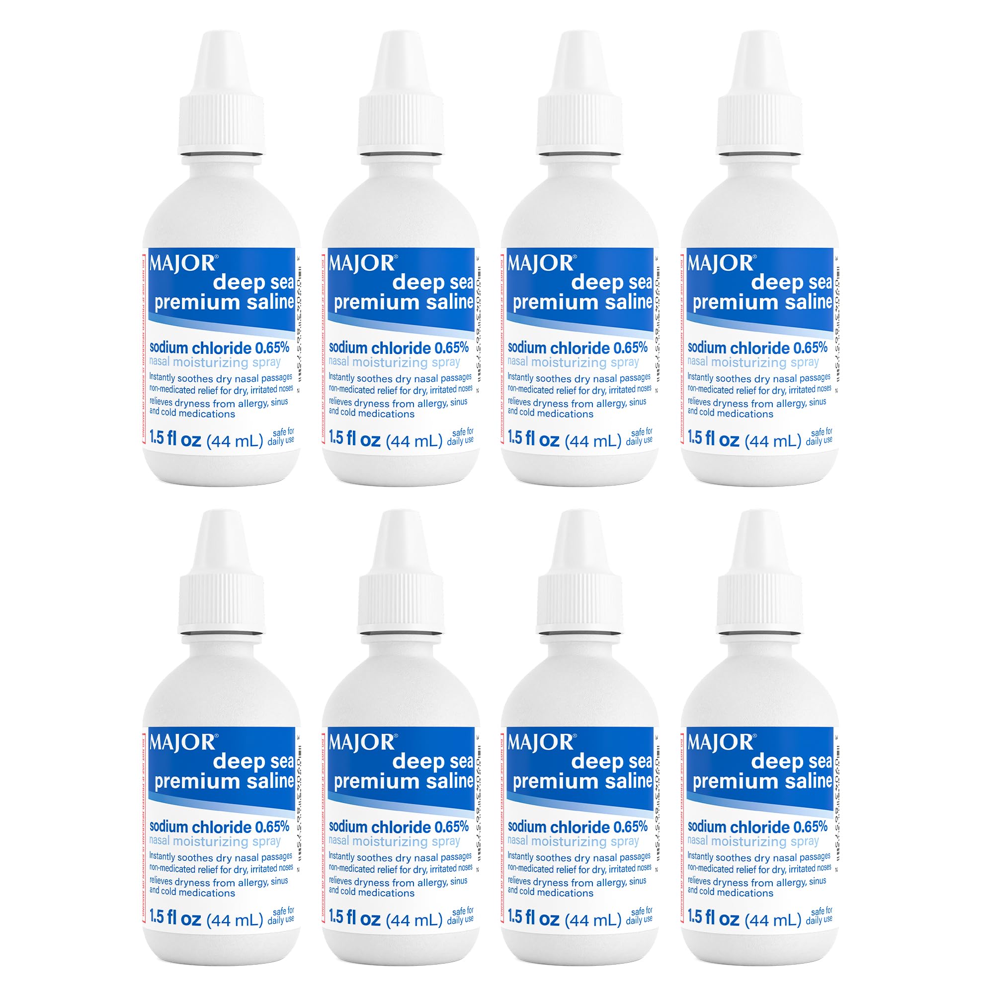 MAJOR Deep Sea Premium Saline - Nasal Moisturizing Spray for Dryness and Irritation Relief - Sodium Chloride 0.65% - 1.5 Fl. Oz (8 Pack)