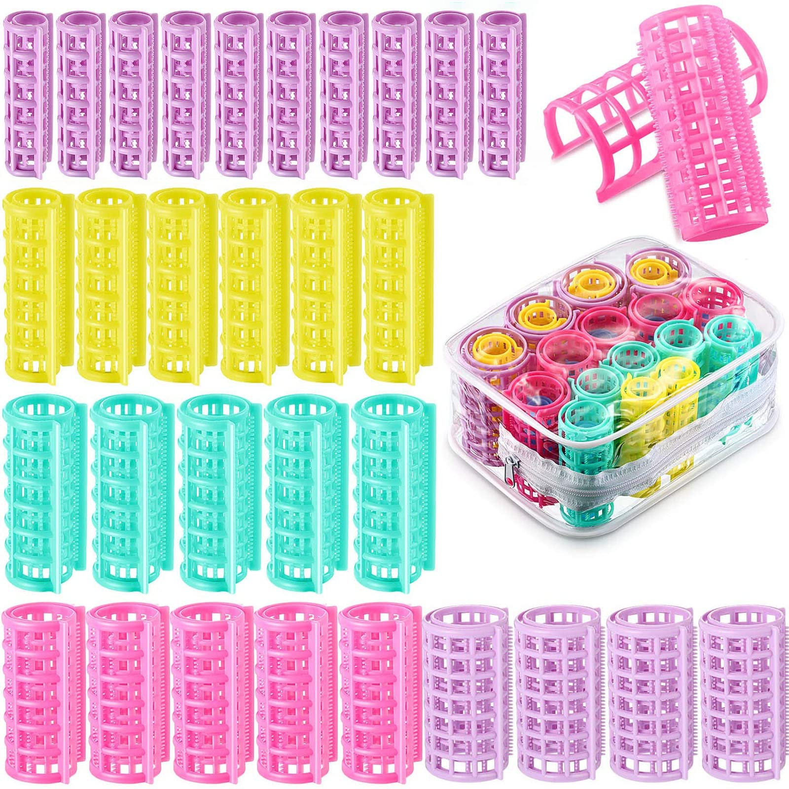 Arabest 30 Pieces Hair Roller, 5 Sizes Plastic Hair Rollers Curlers Self Grip Rollers, Portable Hairdressing Curlers Clips, Hairdressing Curlers Tools, No Heat Hair DIY Curlers for Women
