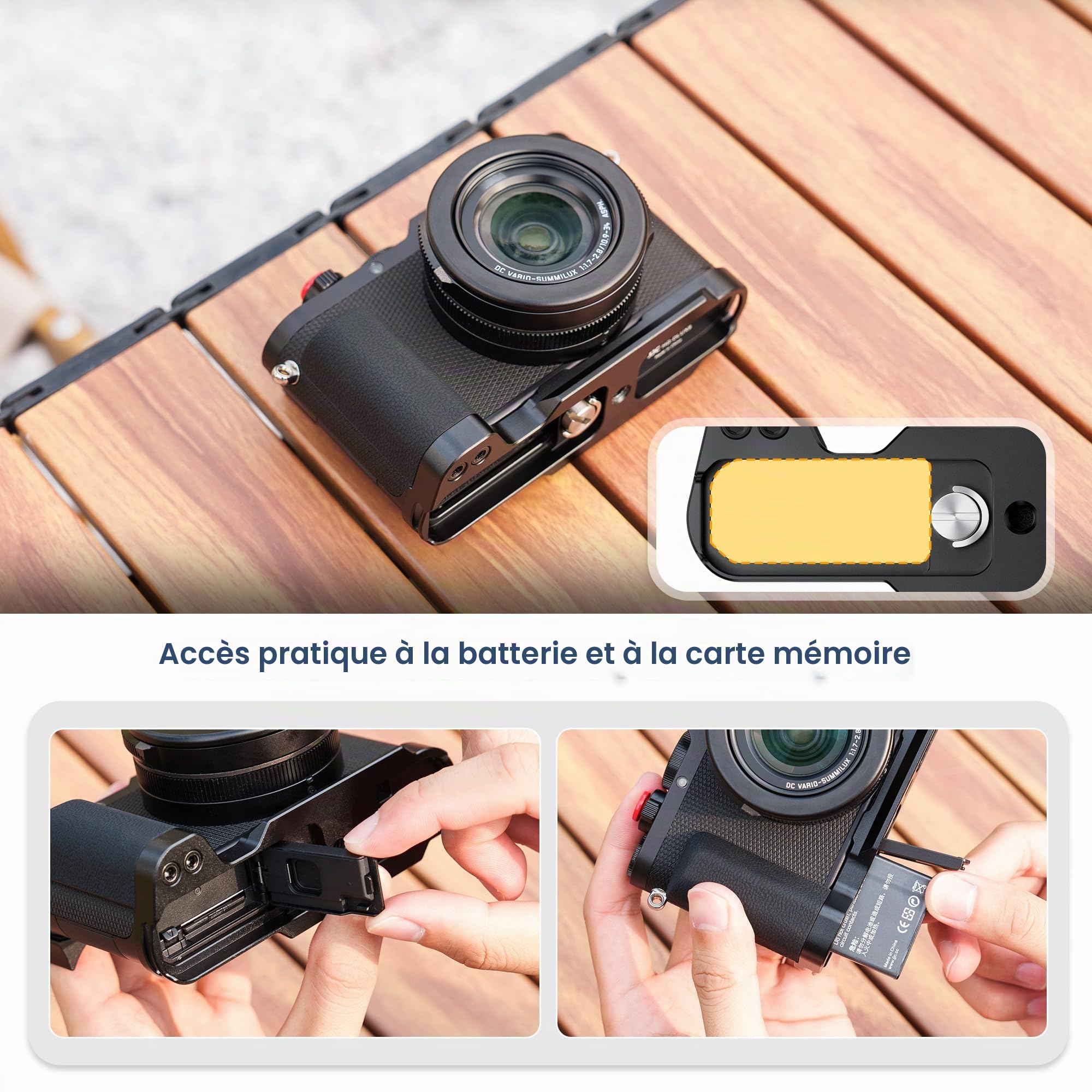 JJC Poignée en métal pour Appareil Photo Leica D-LUX8 avec Design à libération Rapide de Type Arca Swiss pour améliorer la Sensation de Prise en Main pour l'enregistrement vidéo Youtuber Vlogger