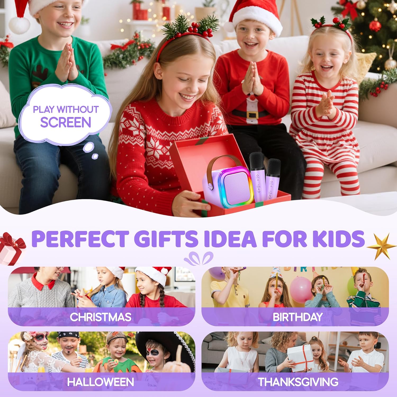 Karaoke Machine for Kids, 2025 TOP Toys Christmas Birthday Gifts Ideas for Girls Ages 4, 5, 6, 7, 8, 9, 10, 12+ Years Old, Portable Mini MP3 Player with 2 Wireless Mics for Party