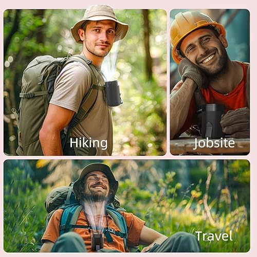 Miniatura 7 de Ventilador de cintura portátil, batería recargable de 3000 mAh, tiempo de funcionamiento de 25 horas, clip doble turbo de 6600 RPM, 4 velocidades