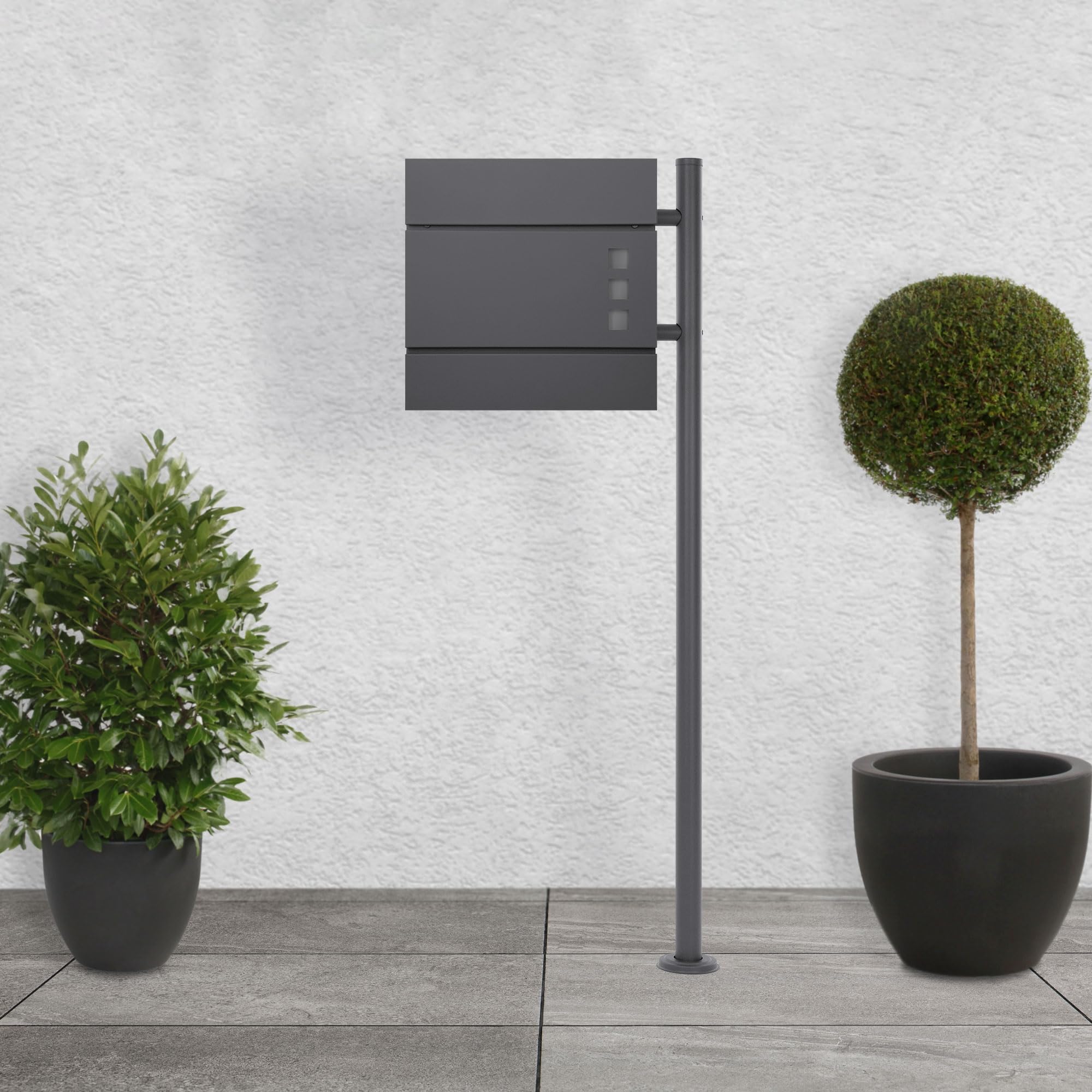 ML-Design Supporto per Cassetta delle Lettere in Acciaio Inox Verniciato a Polvere Antracite Altezza 120 cm Palo di Sostegno da Pavimento Cassetta Postale Stand Verticale Casella della Posta Moderno