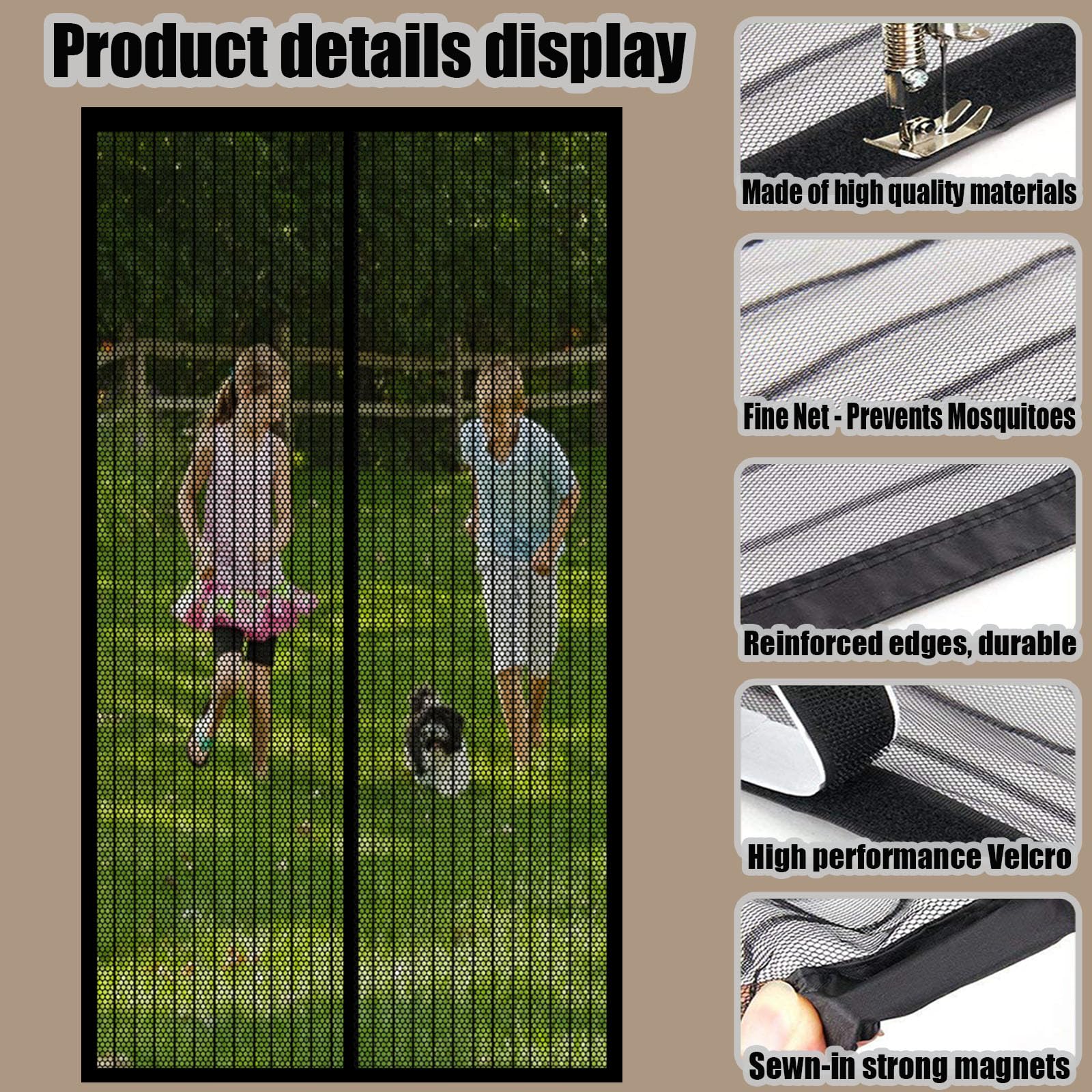 Fliegenvorhang Balkontür Magnet 183 x 232 cm Ohne Bohren mit Starken Magneten Selbstschließend Magnetisches Fliegengitter für Balkontür Wohnzimmer Terrassentür, Schwarz