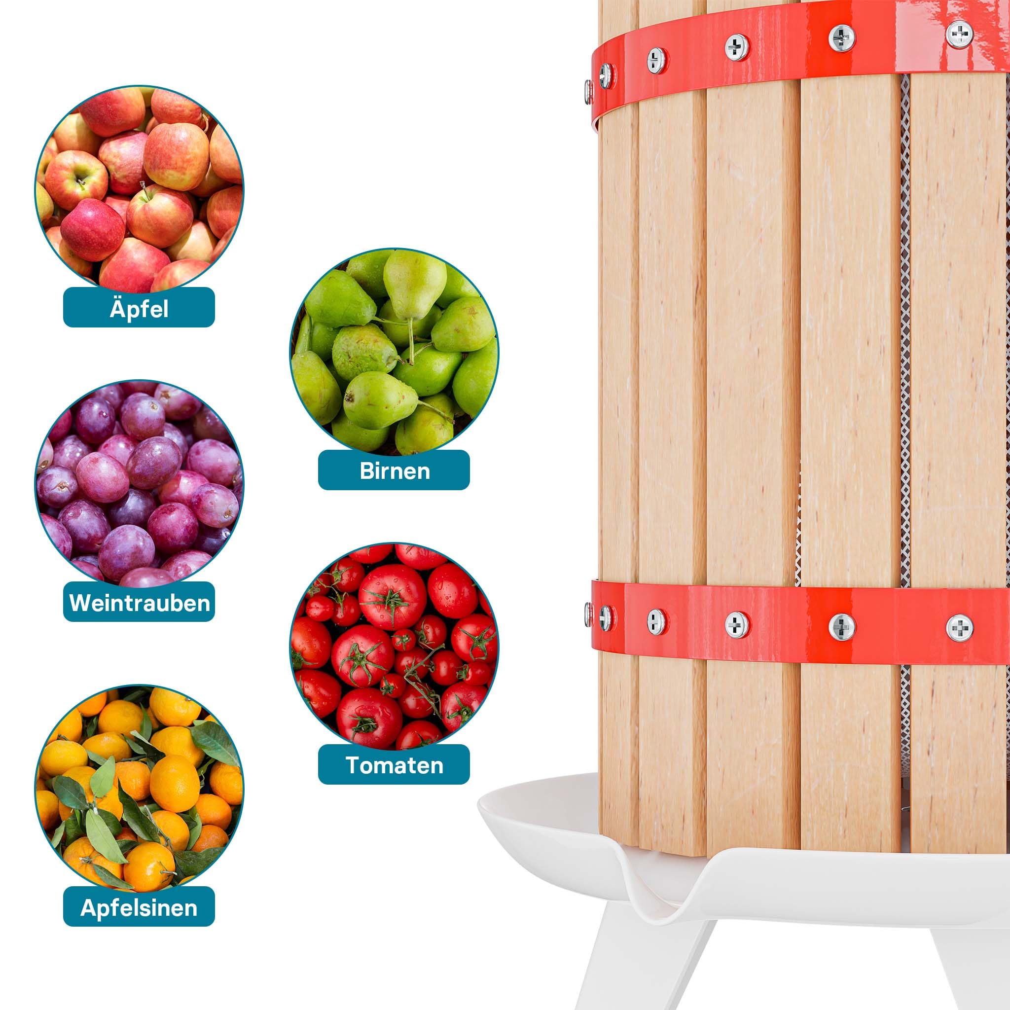 WilTec Prensa de Frutas 30 litros con paño de prensado, Prensa para Mosto, Prensa de Vino, Prensa de Manzanas