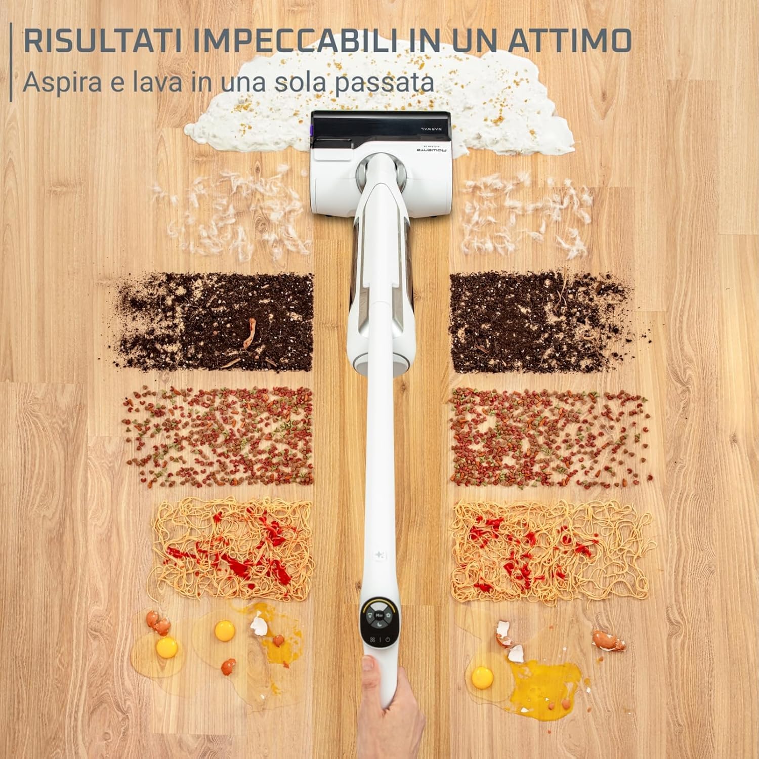 Rowenta X-Clean 10, Lavapavimenti Senza Fili, Autonomia 60', Tecnologia Smart, Assistente Vocale, Autopulizia e Asciugatura, Doppio Serbatoio Solido/Liquido, Tutti i Pavimenti, Pulizia Bordi, GZ7540