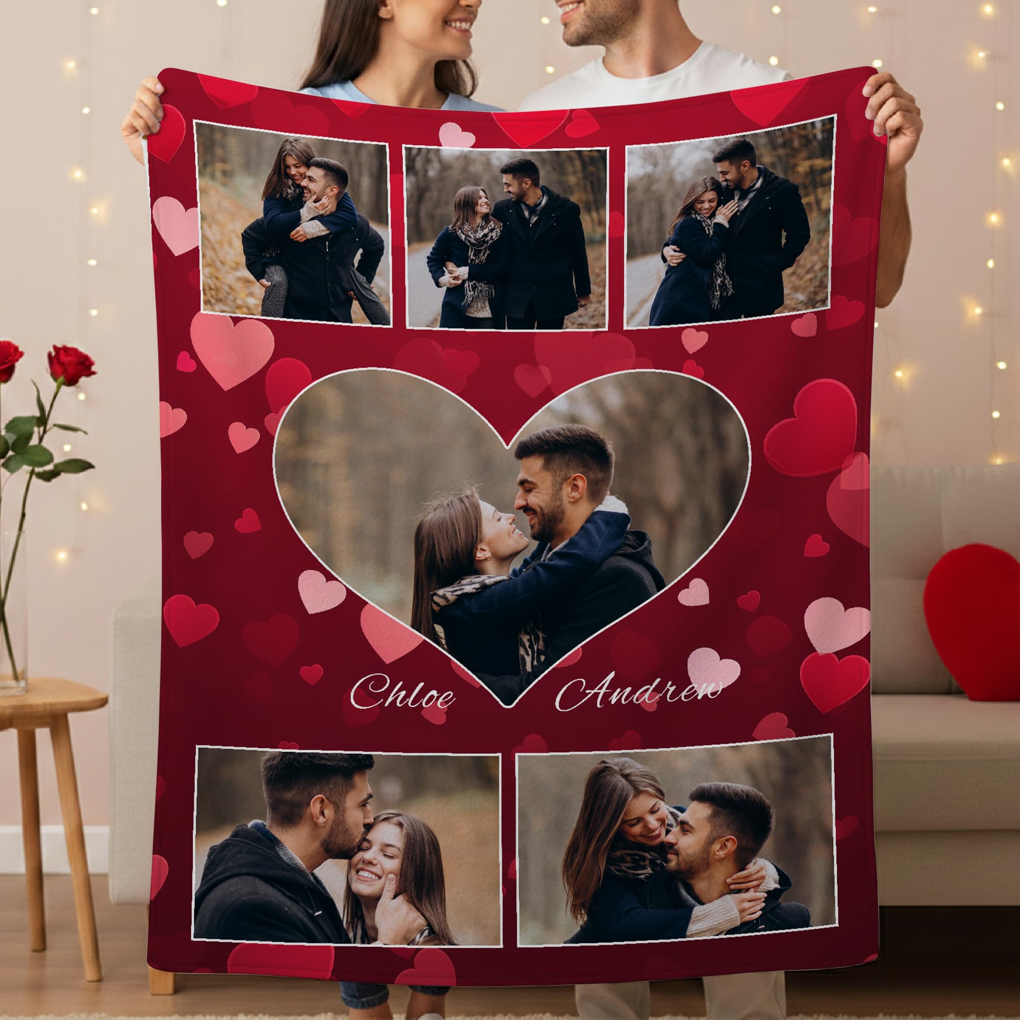 Print Maniacs Personalised Photo Blanket Throw, Custom Blanket with Photo for Him or Her, Valentine’s, Birthday