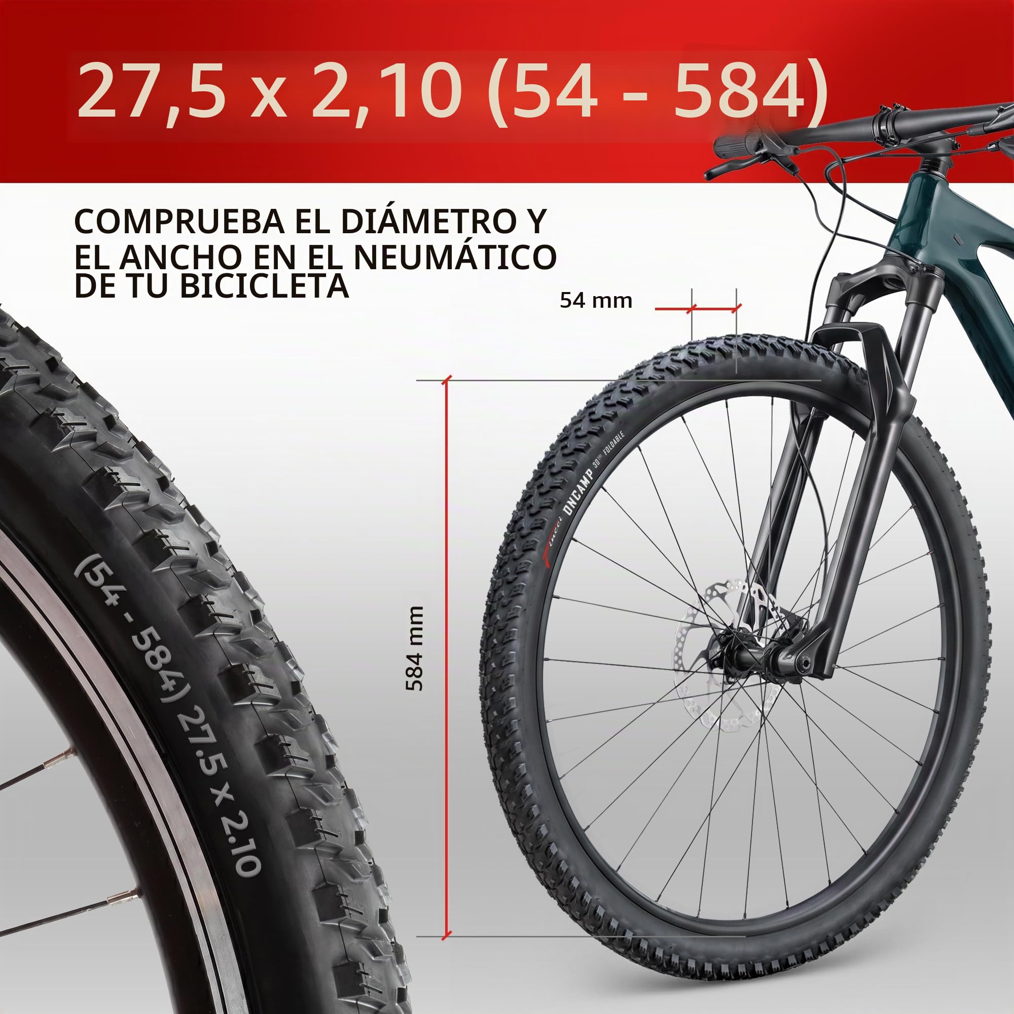 Fincci Cubiertas MTB 27.5 - Pair Plegable Neumáticos 27 5 x 2.10 Pulgadas 60 TPI - Nero Montaña Gomas 54-584 per Uomo & Donna, Mountain Bike, Bici Corsa, Elettrica Bicicletta, Set de 2X Accessori