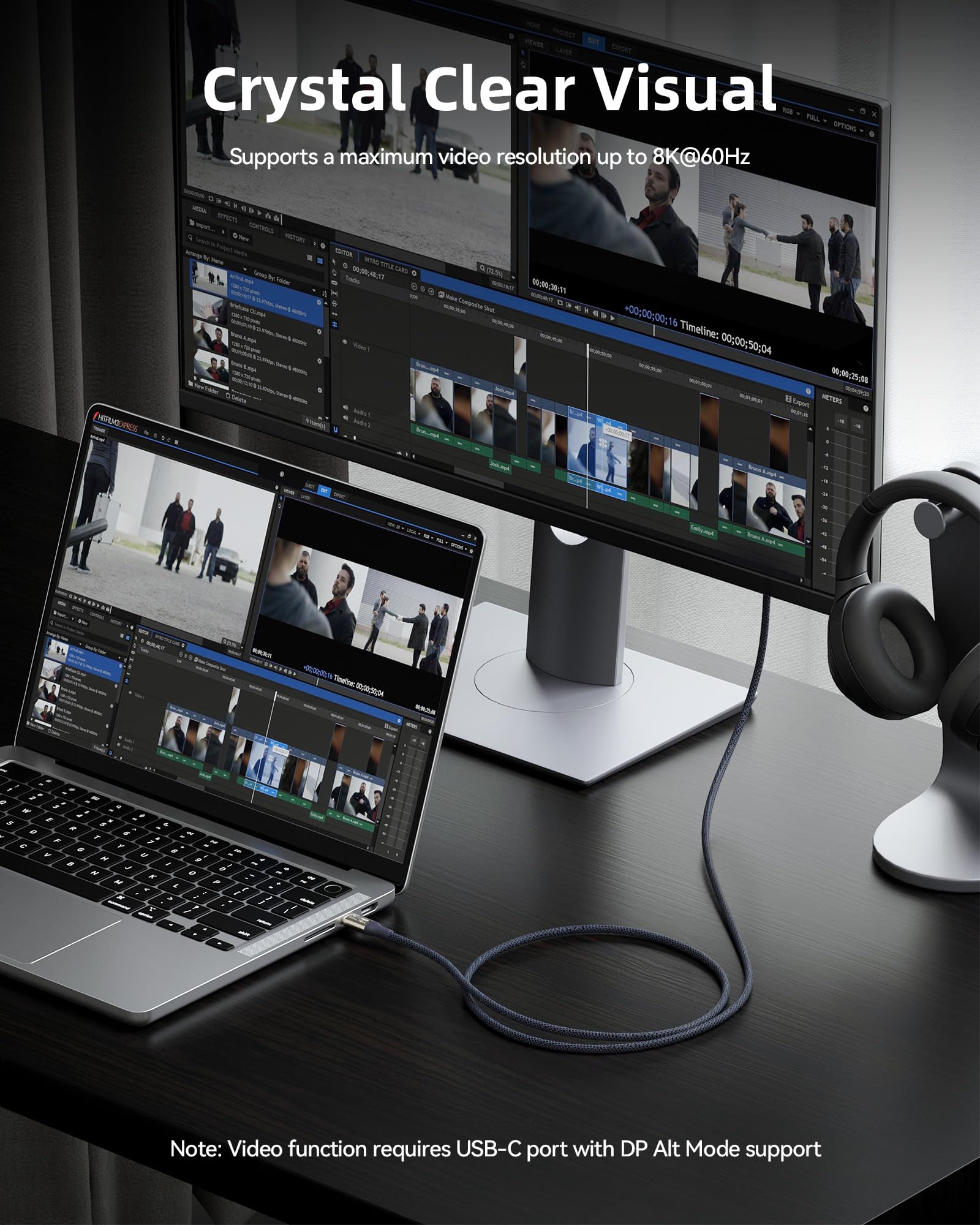 VOLTME Cavo USB-C Utron CTC 240W USB4.0 Type-C Cavo video USB 8K 60Hz 2,0 m/6,6 ft nylon intrecciato blu, Cavo ricarica per iphone 15 Pro MacBook, Galaxy S24 Ultra, Pixel, Dell, HP, Steam Deck ecc.