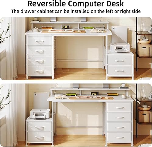 Miniatura 8 de Flrrtenv Escritorio de oficina de 52 pulgadas con 6 cajones y espacio de impresora para almacenamiento, escritorio reversible para computadora con