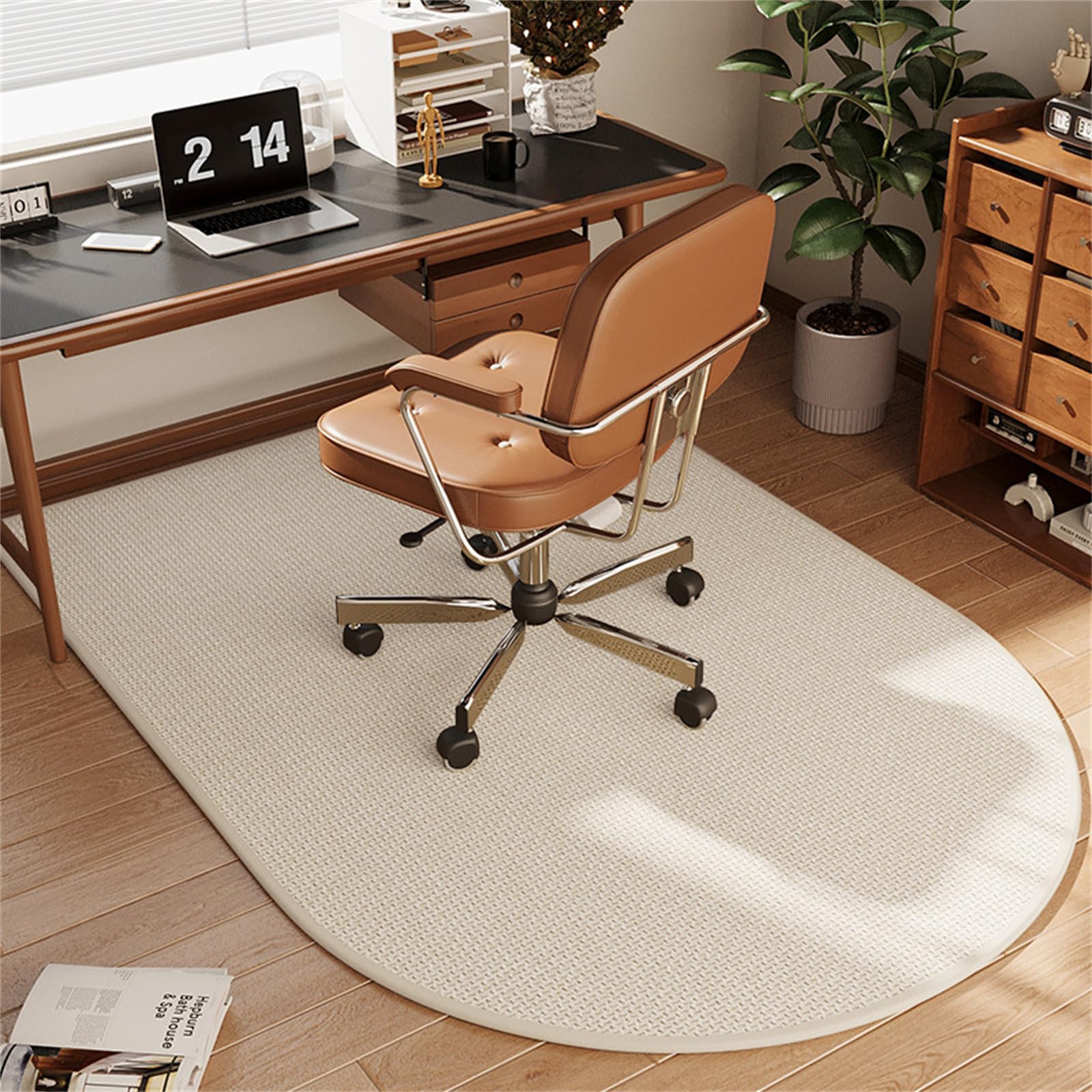 Surwin Office Chair Mat, Linen Weaving Thick Carpet Protector Chair Mat, Anti-Scratch Non-Slip Floor Protector, Floor Mats for Wood/Tile Protection Mat for Office & Home (Beige,100x120cm)